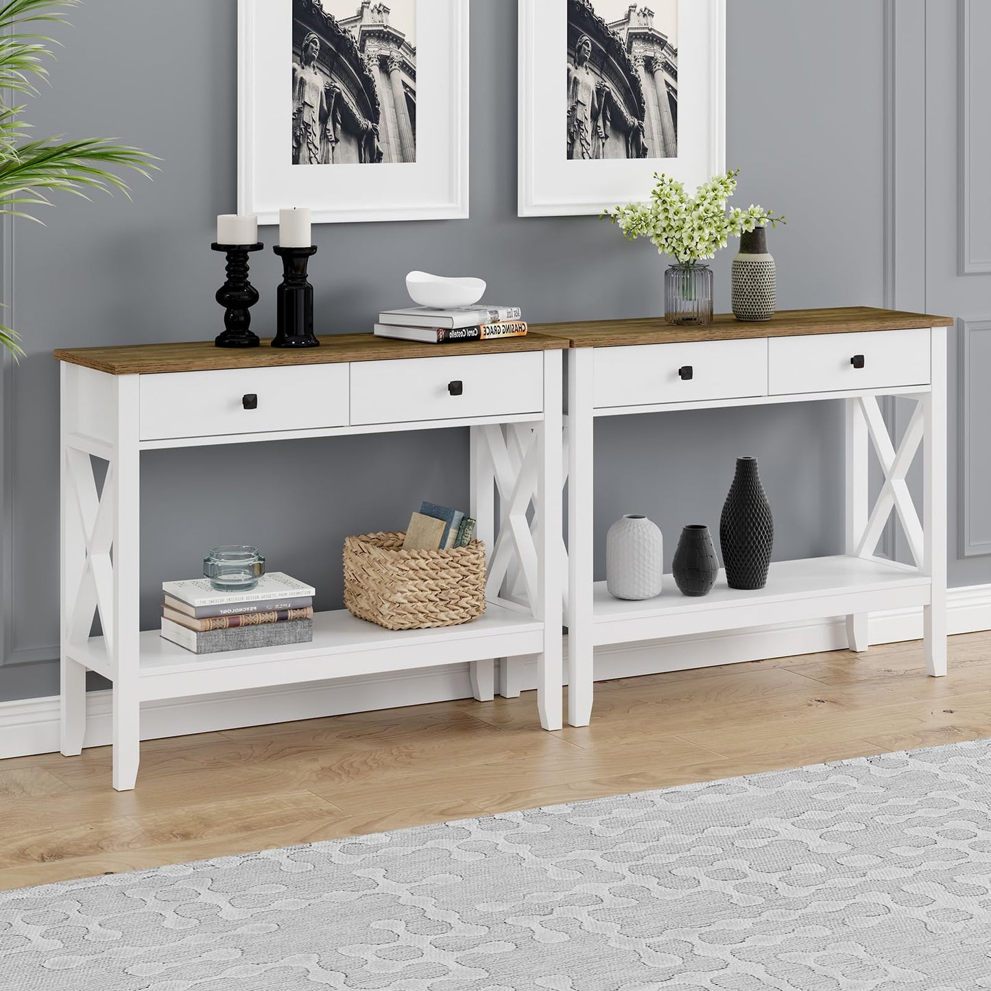 Lomojo Console Table,Sofa Table 13.8" D x 39.37" W x 31.5" HEntryway Table with 2 Drawers Storage Shelve Foyer Table for Entryway Farmhouse Hallway Tables (White)