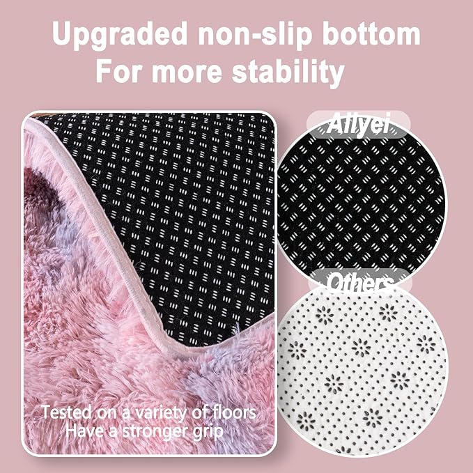 Soft Runner Rugs for Bedroom Hallways, 2x4 Abstract Pink Fluffy Shag Throw Area Rug Non Slip for Bedside Dorm, Long Shaggy Furry Carpet for Nursery Living Room