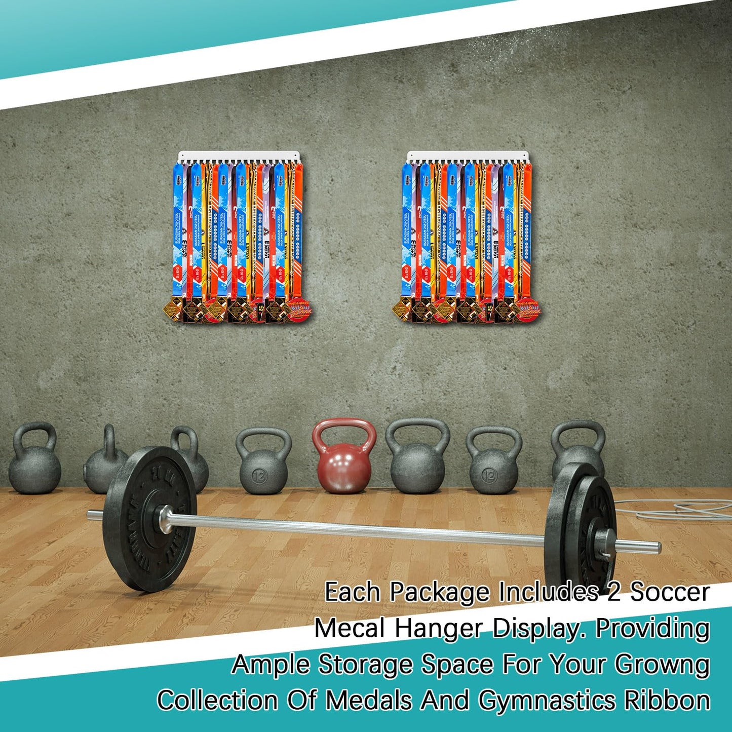 Geetery 4 2/4 Pack Medal Hanger Display with 20 Hooks Each, Steel Wall Mount Medal Holder Rack Holds 60+ Awards for Marathon Running Soccer Wrestling Gymnastics Swimming, Easy to Install (White)