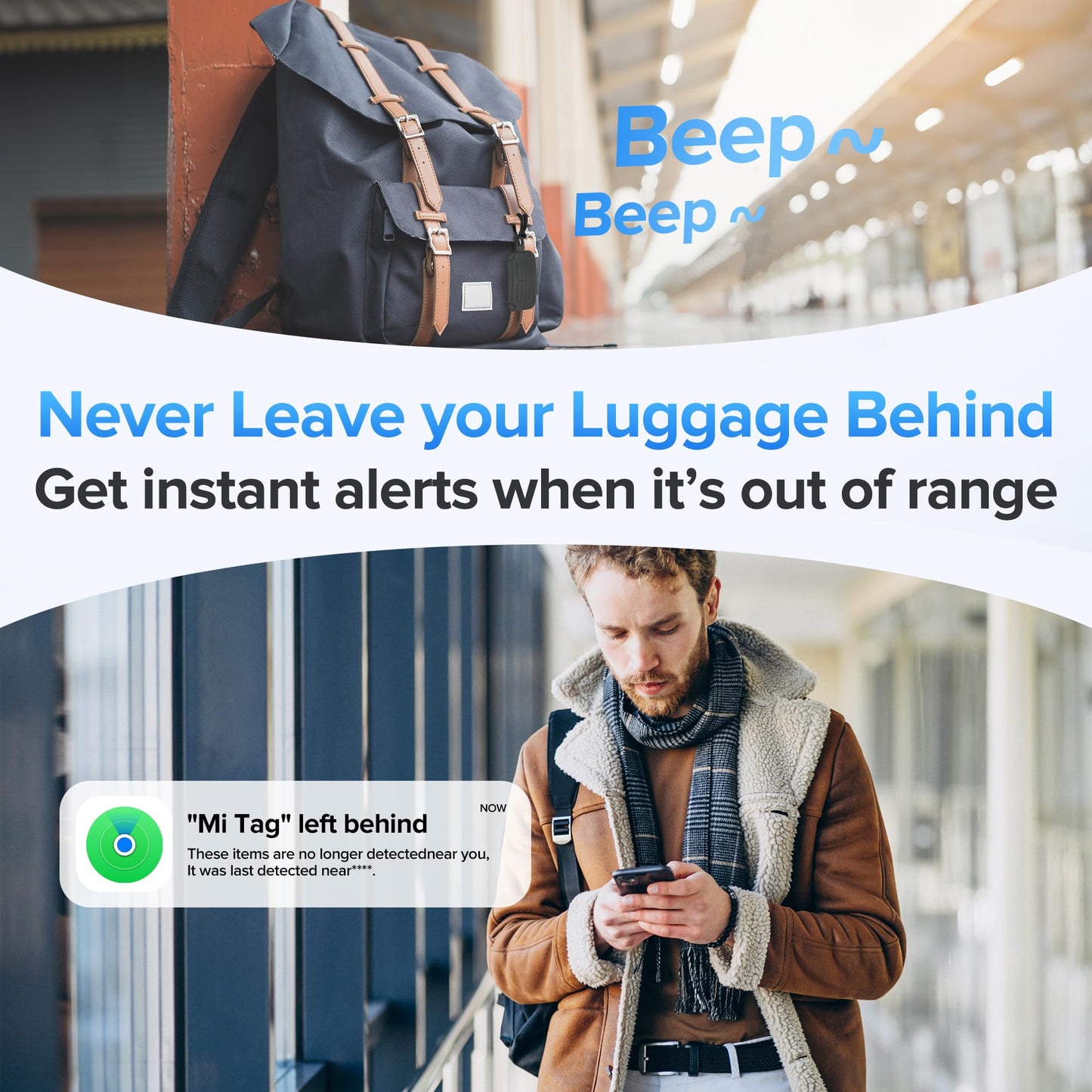 MiLi Silicone Luggage Tag Tracker, Dual System (iOS/Android) Locator for Suitcase, Travel Bags, Carry-On, Backpacks, Compatible with iOS Find My and Google Find Hub App, Black