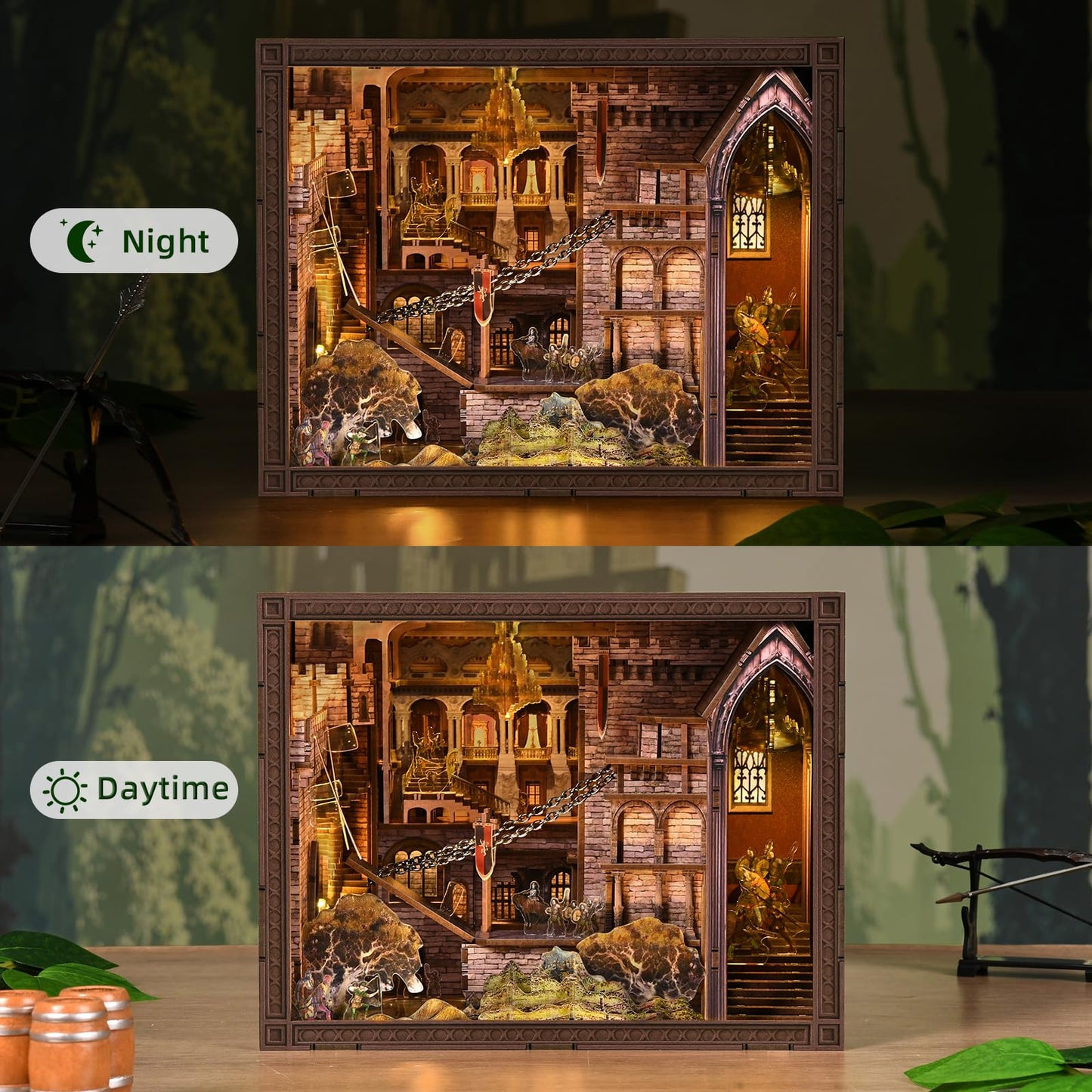 MiniCity DIY Book Nook Kit - Easy DIY Wooden Miniature Kit with LED Lights, Tools & Dustcover for 15+ (Robin Hood)