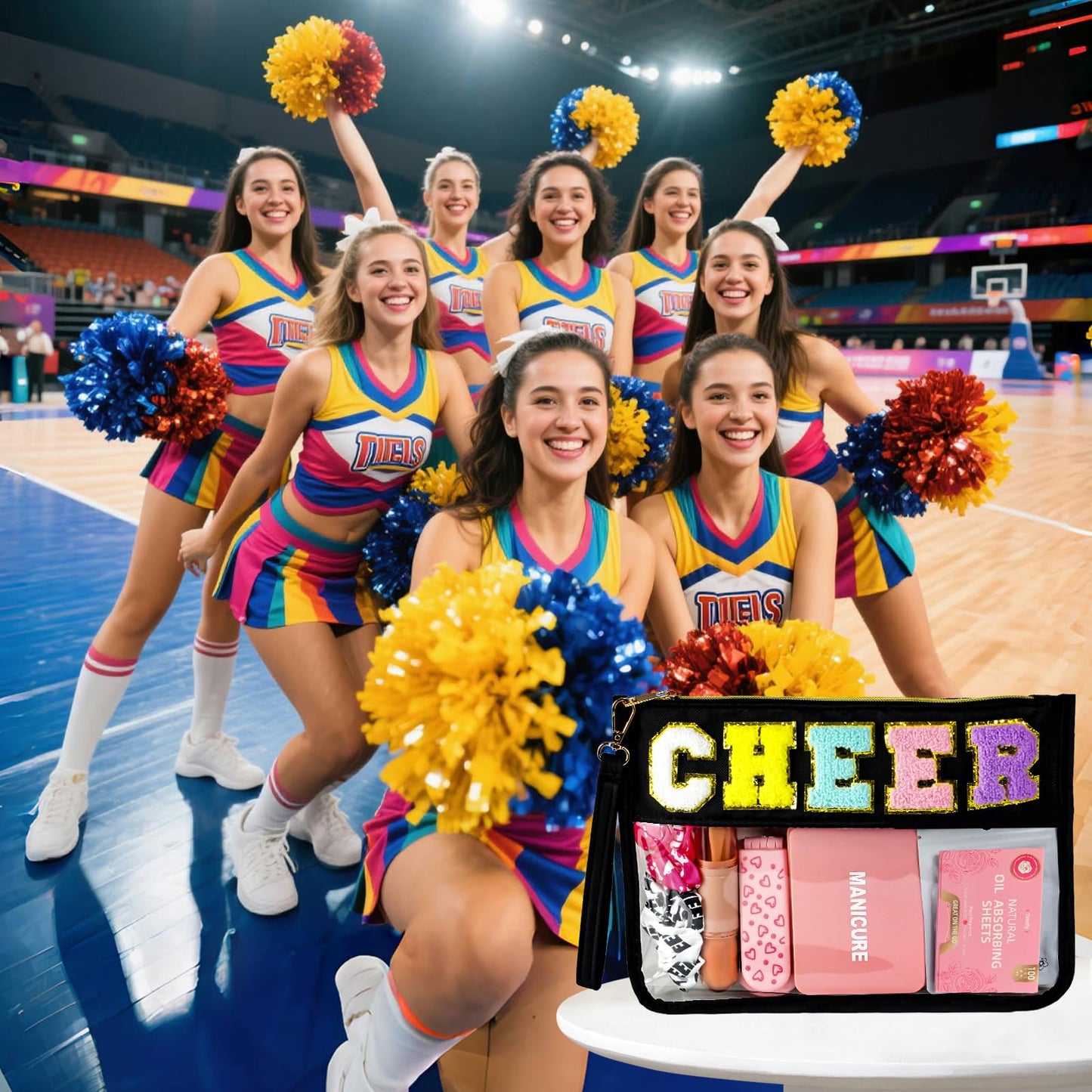 Bumaeu Cheerleading Essentials Kit Over 70 Pieces with Emergency Supplies and Waterproof Makeup Bag