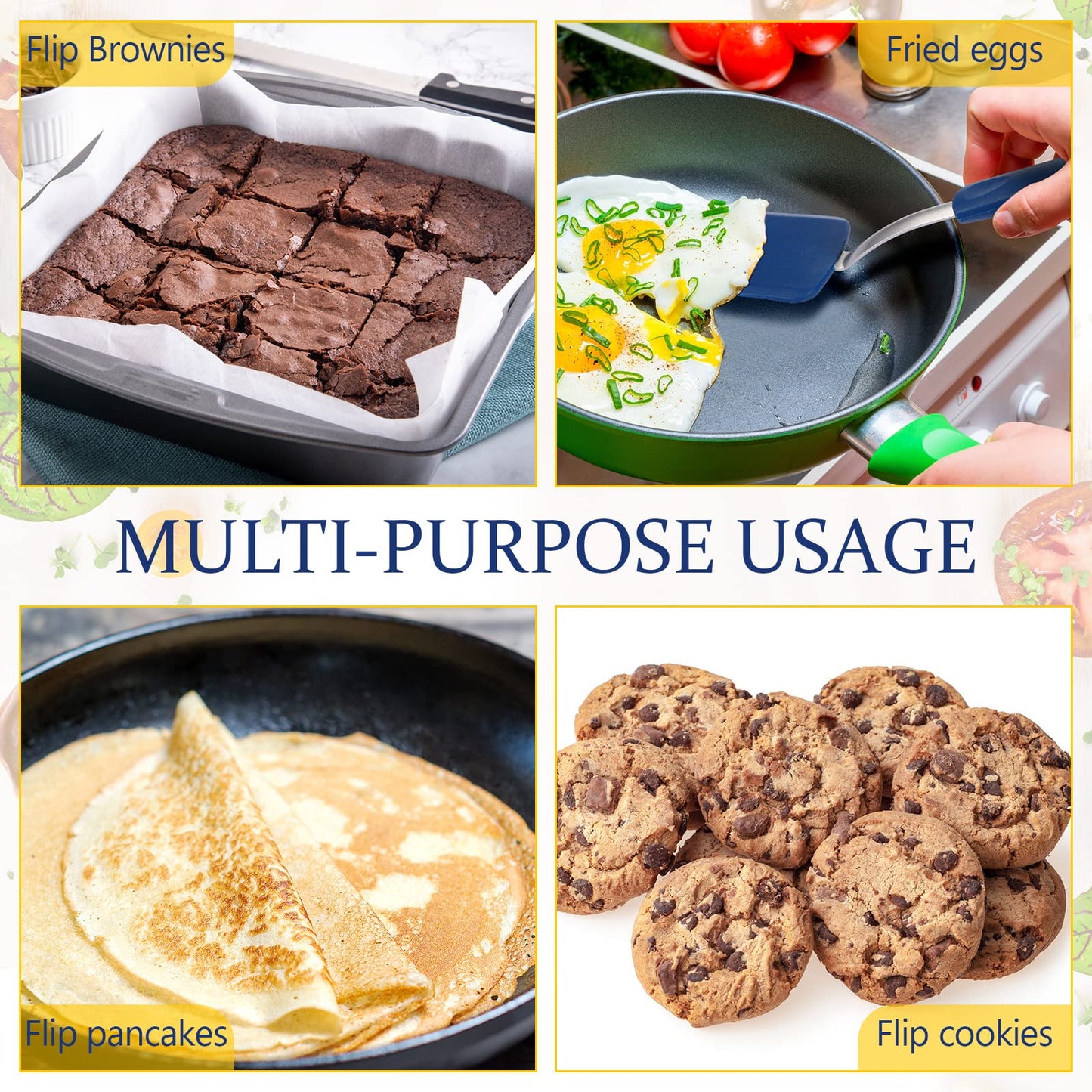 Yetene Silicone Cookie Spatula Turner 2 Pack Mini Brownie Spatula Flexible Kitchen Small Silicone Turner for Nonstick Cookware Heat Resistant No Scratch Flipper for Egg Pancake(Gray, Blue)