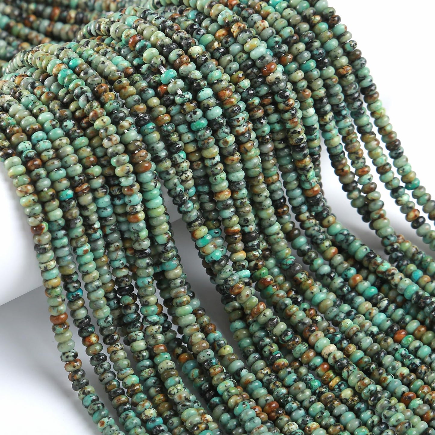 150PCS 2x4mm Natural African Turquoise Stone Rondelle Beads Abacus Disk Stone Beads Round Loose Spacer Gemstone for DIY Bracelet Necklace Jewelry Making