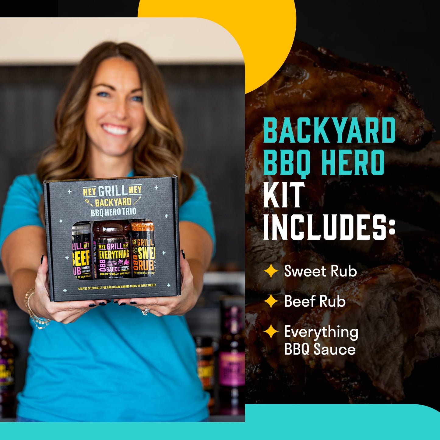 Hey Grill Hey | BBQ Seasoning and Barbeque Sauce Gift Set | Seasoning Set | Beef Rub, Sweet Rub, Everything Barbecue Sauce | Backyard BBQ Hero Trio