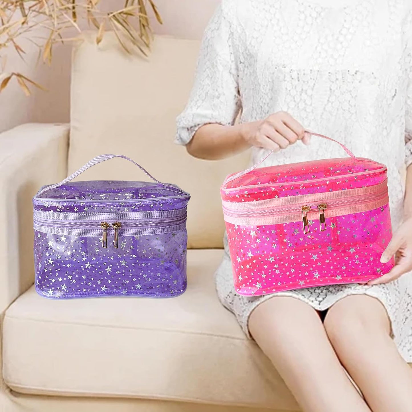 Holographic Makeup Bags Bulk,Clear Storage Bag Toiletry Pocket Portable Zippered Iridescent Pouch Waterproof Cosmetic Gift Bags for Women (Green-L)