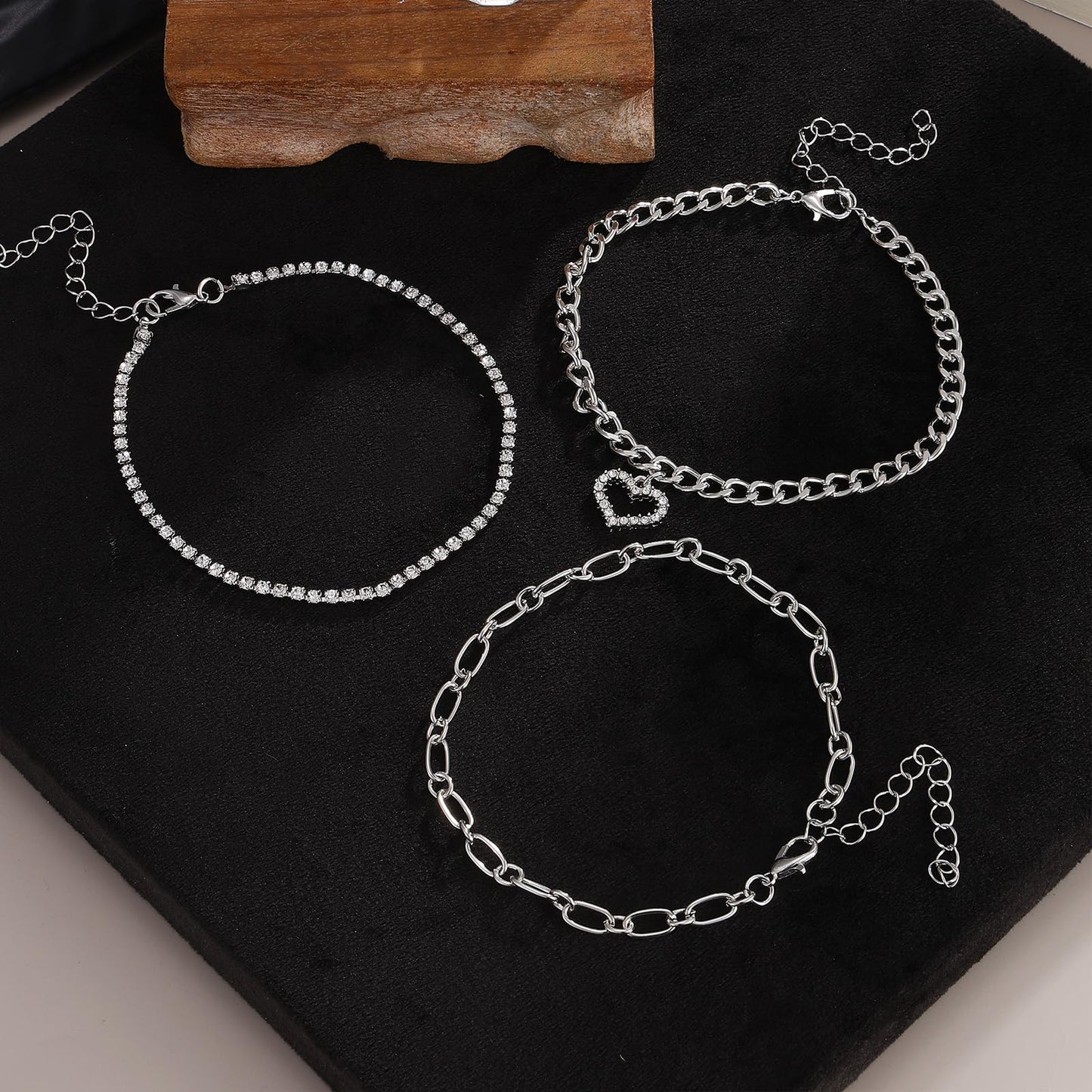 IFKM 6 PACK (27 PCS) Silver Chain Bracelets Set for Women, Silver Plated Multiple Layered Stackable Open Cuff Bangle Bracelet Anklet Adjustable Link Tennis Beads Italian Cuban Jewelry