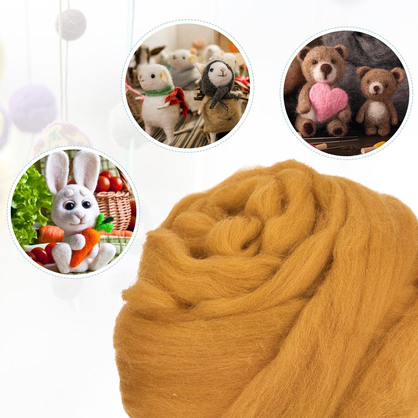 uxcell Needle Felting Wool, 8.5 Oz Nature Fibre Wool Yarn Roving for Wet Felting, Handcrafts, DIY Materials (Brown Yellow)