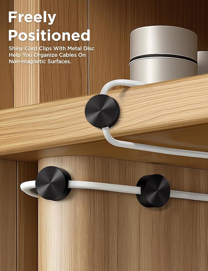 Magnetic Cord Holder Metal Black, Maveek Silicone Cable Clips Magnet Wire Management Cord Organizer for Bedside Table Office Desk Laptop Computer Charging Cables Outdoor Indoor (5 Piece)