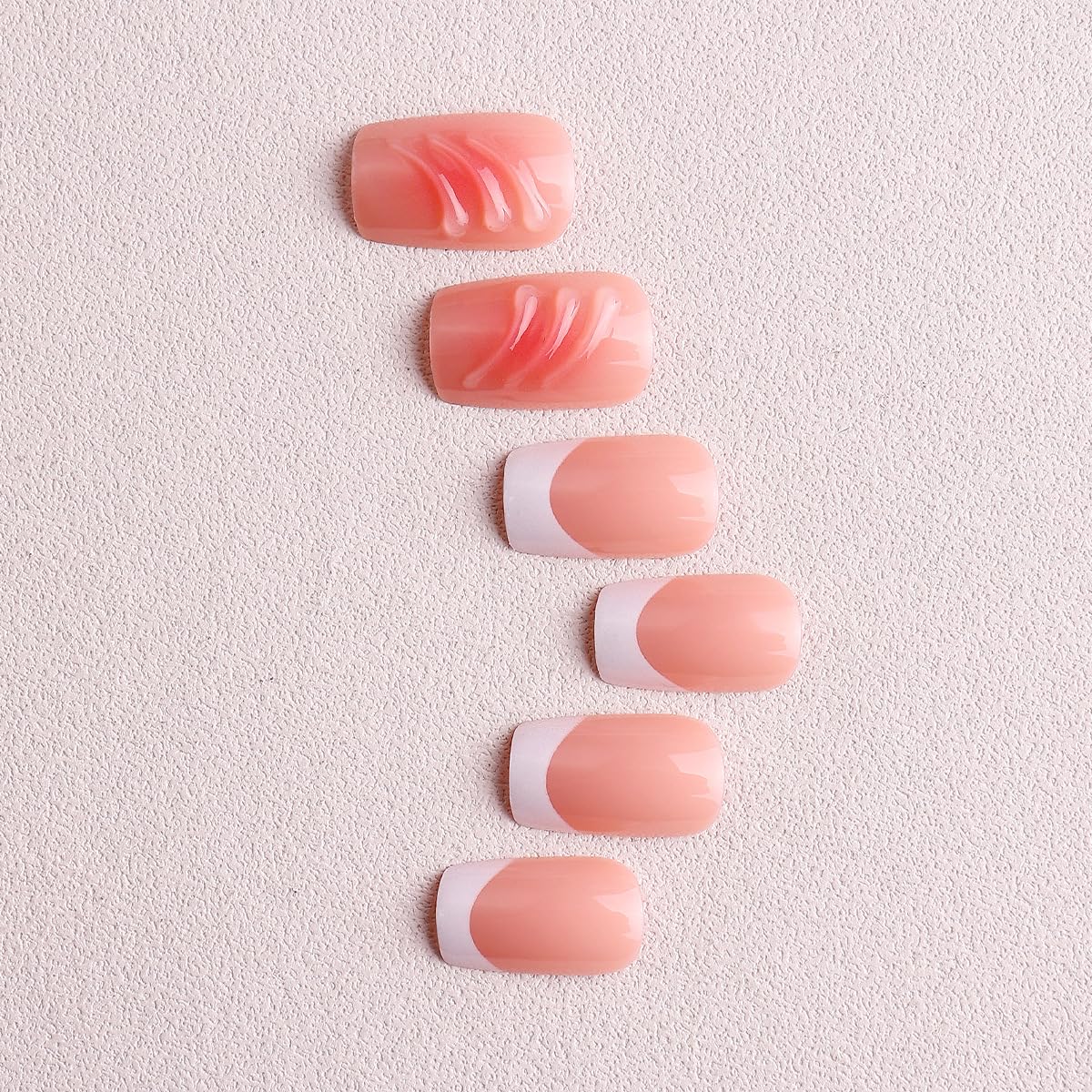 Medium Press on Nails Square White French Tip Fake Nails with 3D Flower Shell Rhinestone Pearl Design Full Cover Spring Stick on False Nails for Women 24 Pcs