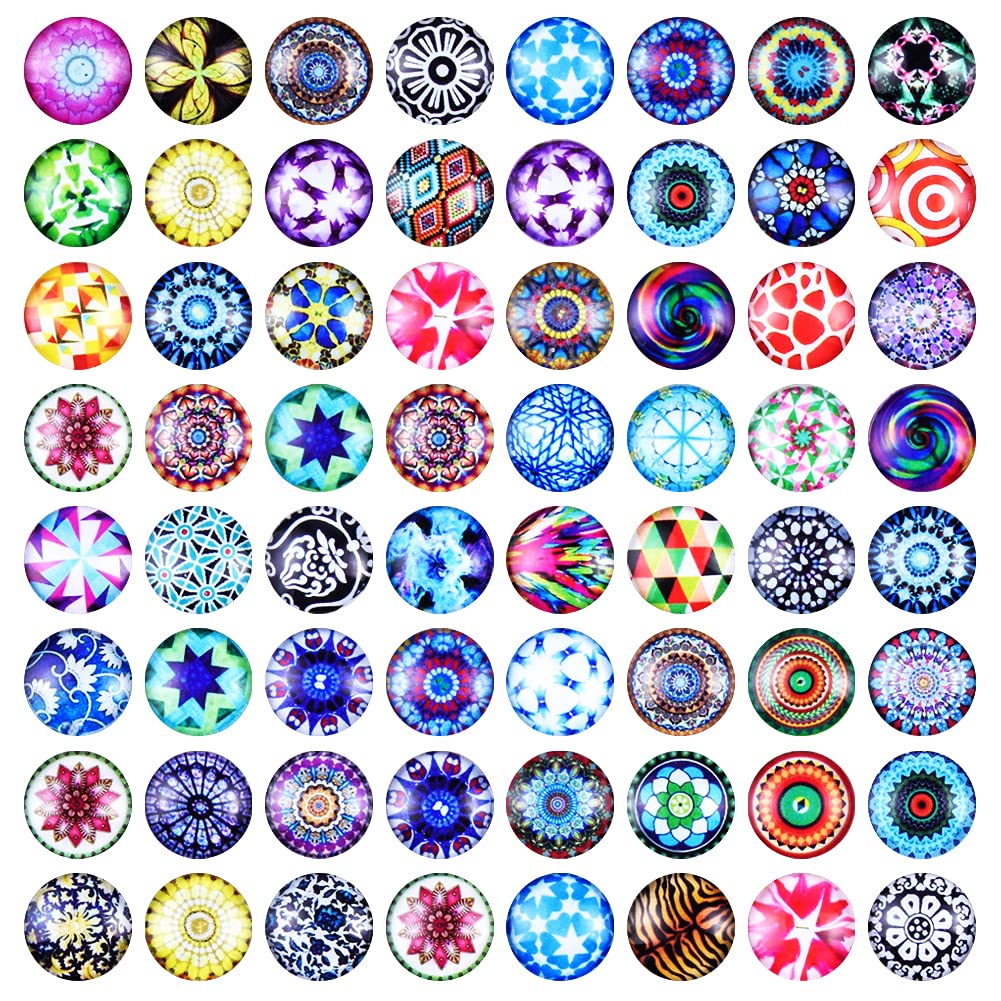 Aipridy 200 Pieces 12mm Mosaic Printed Glass Dome Cabochons Mixed Color Flower Pattern Half Round Crafts Mosaic Tiles for Photo Pendant Jewelry Making (12mm, Mosaic)