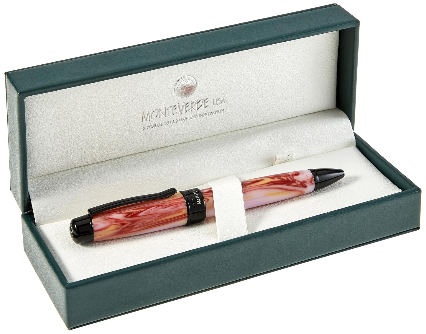 Monteverde USA Prima Red Swirl Ballpoint Pen - Handcrafted Resin, Refillable, Smooth Writing, Luxury Gift Box