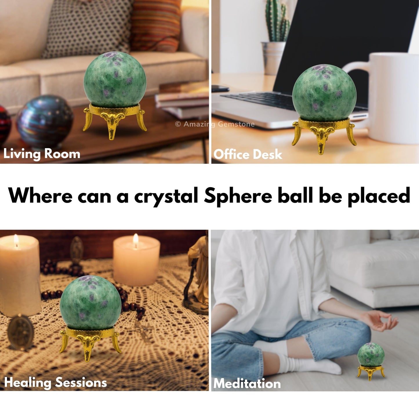 Amazing Gemstone Ruby Fuchsite Crystal Ball with Stand - 2 Inches Crystal Sphere Meditation Balls for Witchcraft and Decorative Balls