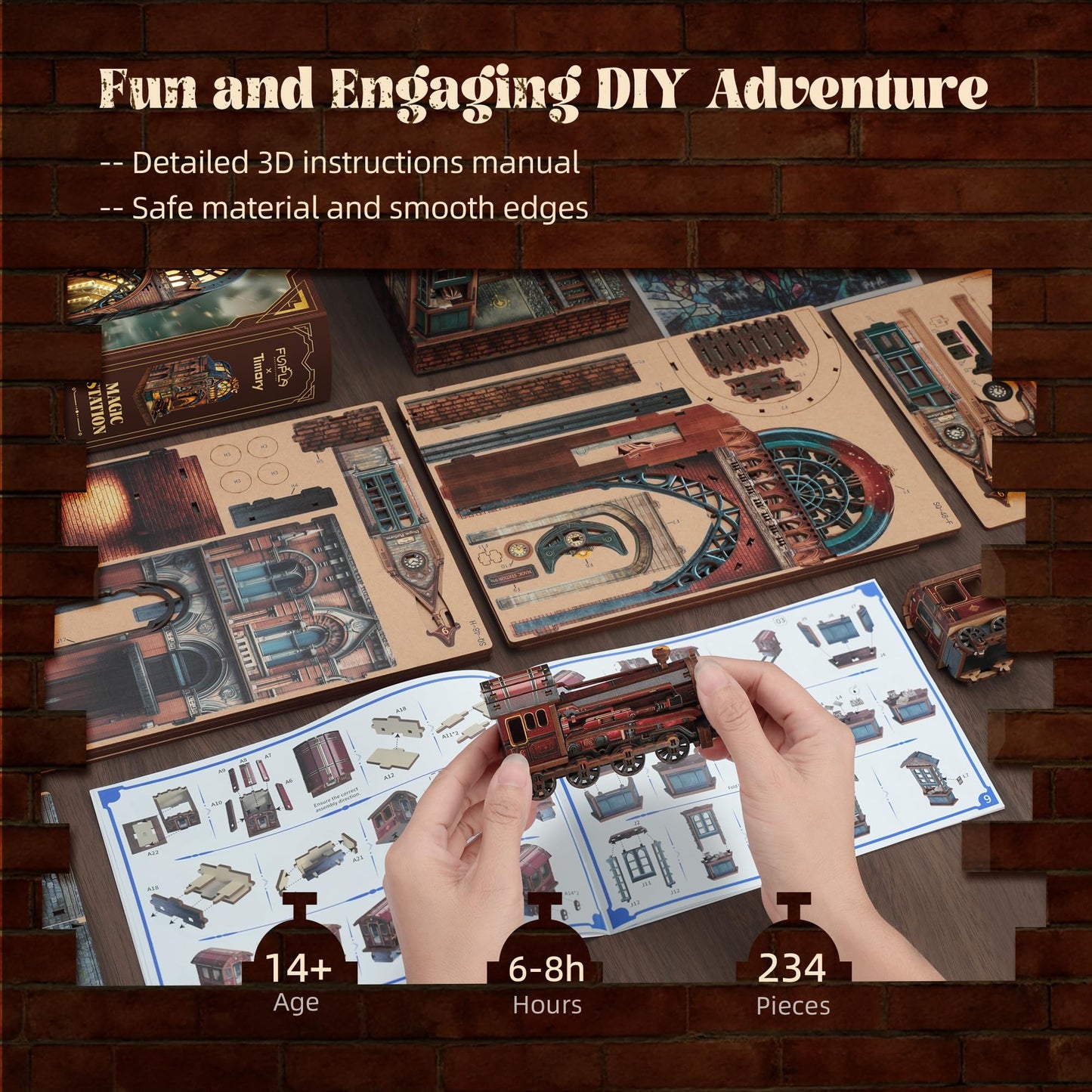 FUNPOLA LED 3D Puzzle Magic Station Book Nook Kit - Interactive 3D Wood Puzzle LED Magical Miniature with Infinite Extension Space - DIY Bookshelf Insert Decor Gifts(Magic Station)