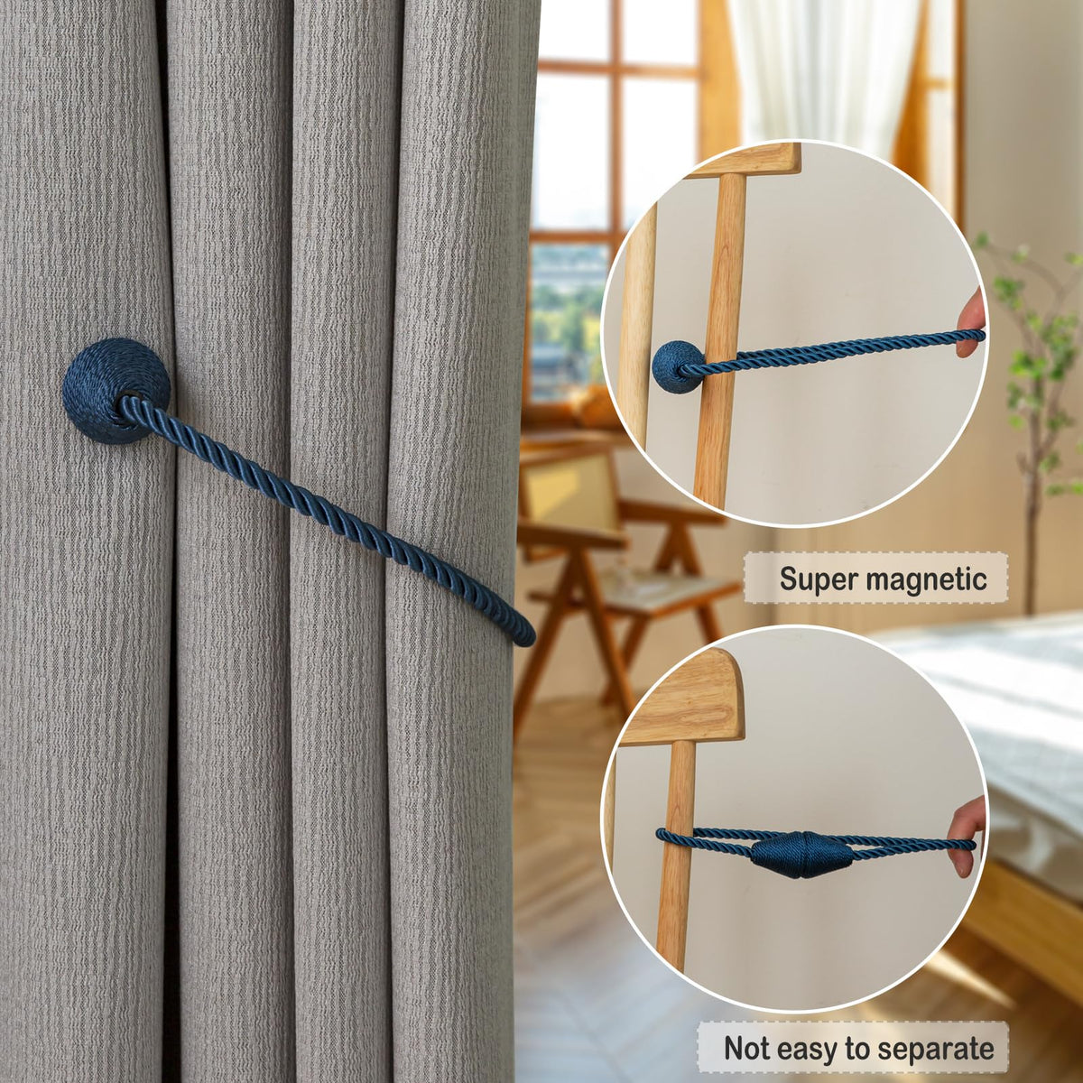 Magnetic Curtain Tiebacks 4 Pack Outdoor Rope Curtain Tie Backs Decorative Window Treatment Holdbacks for Home Decorative Curtain