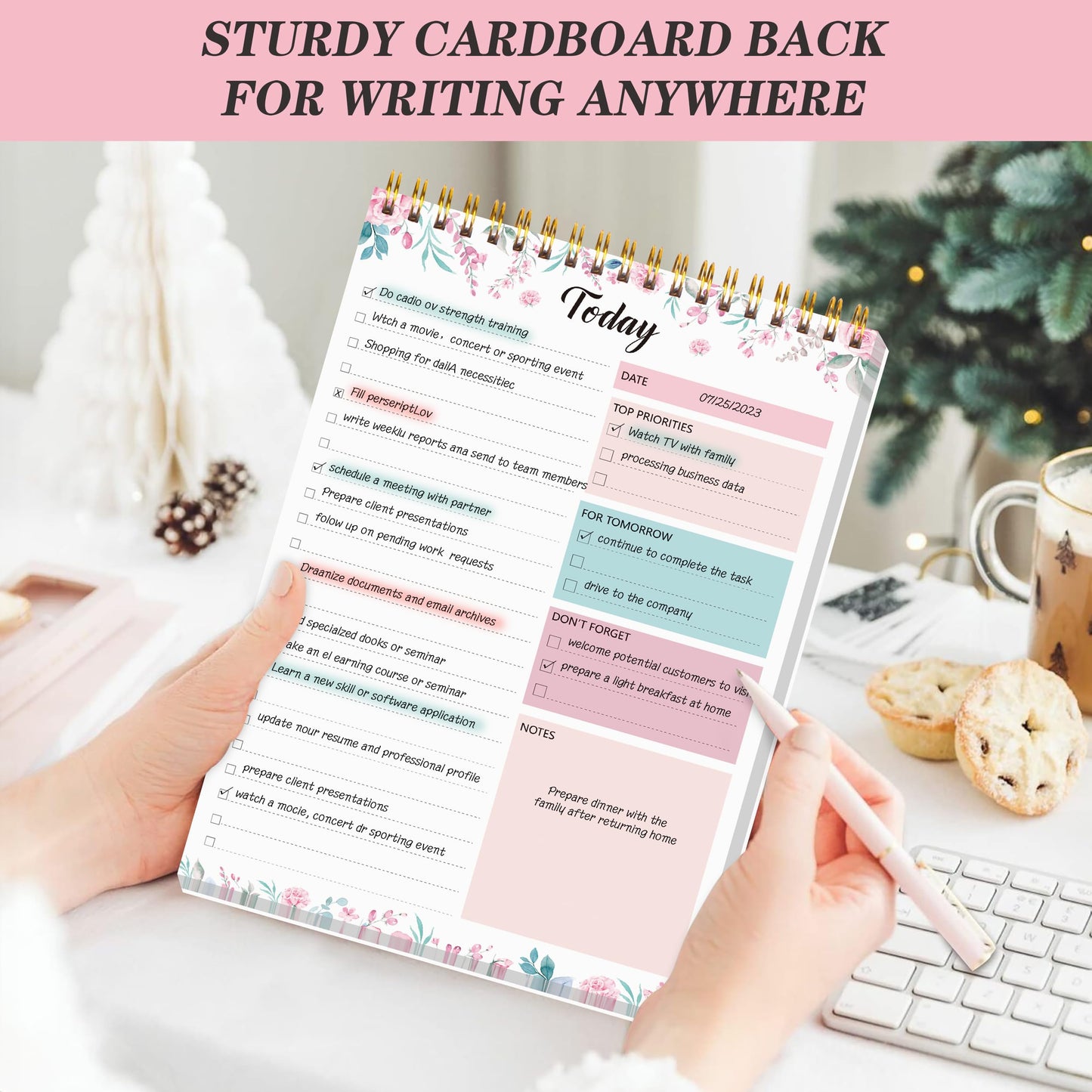 To Do List Notepad - Daily Planner Notepad 104 Pages Task Planner, 6.7" x 9.8" Double Sided Spiral Notebook with Checklist Productivity Planning Pad for Work Office Home-Pink