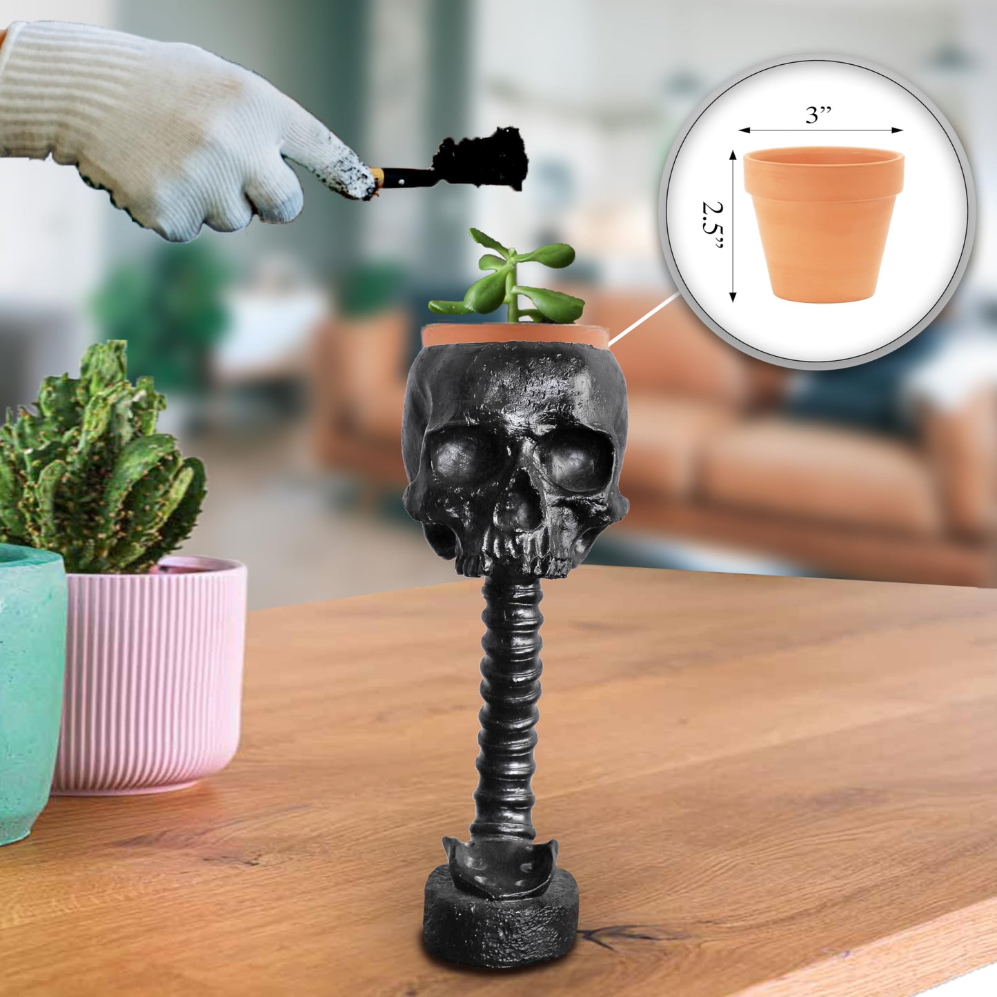 Skull Planter Spine Gothic Vase - Black Skull Candy Bowl, Horror 11.6" Halloween Flower Vase Goth Decor, Spooky Home Decor Skeleton Planter Pot, Candle Holder, Spooky Gifts For Women, Men, Girlfriend.