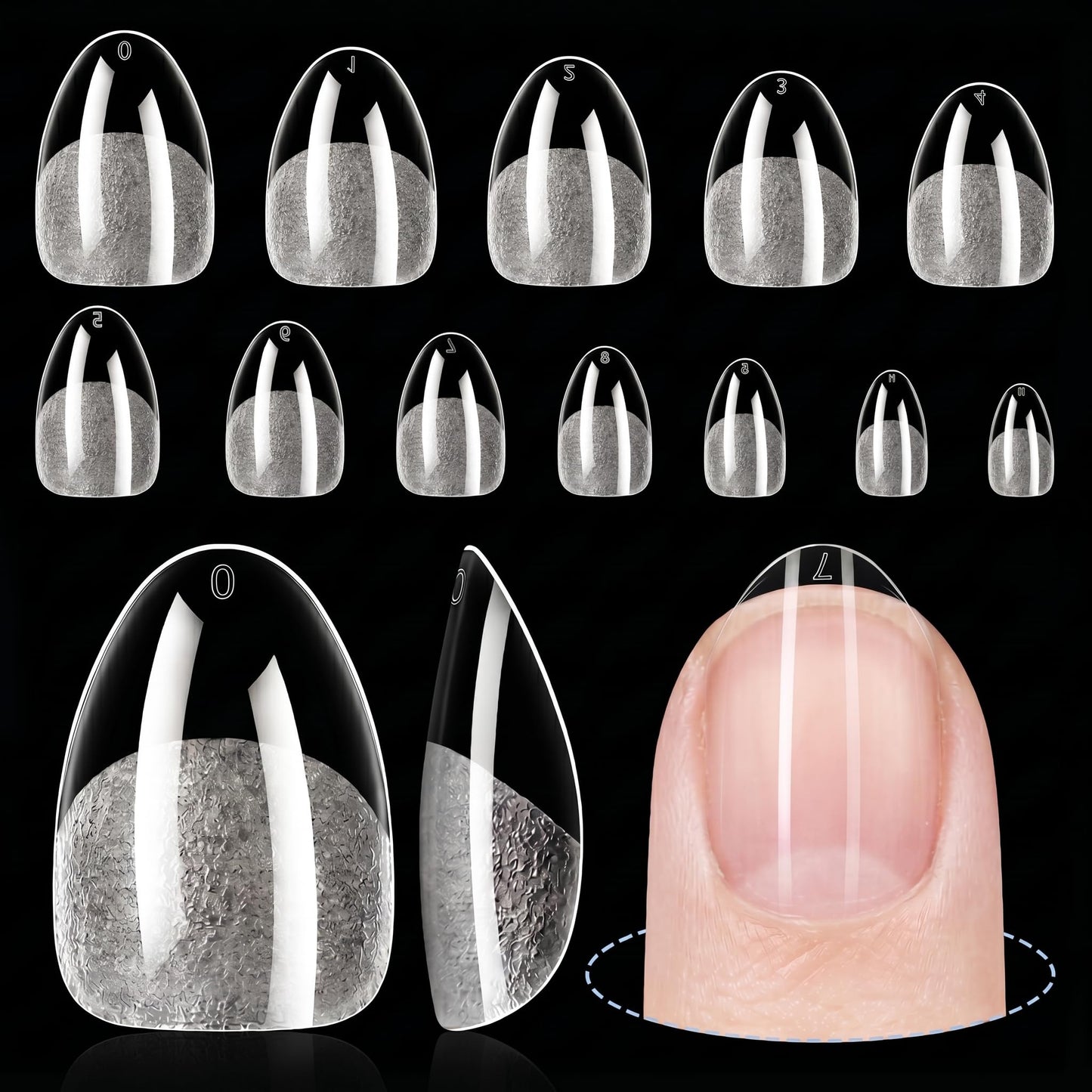 TOMICCA Extra Short Almond Nail Tips 192Pcs 12 Sizes Short Nail Tips Full Cover Half Matte Pre-shaped Clear Acrylic Nails for DIY Salon, Gel Nail Extension Tips for Beginners & Nail Techs