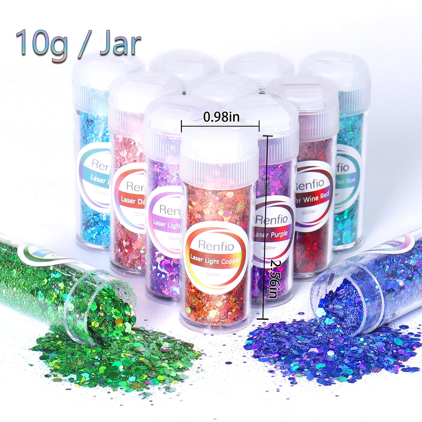 Renfio Holographic Chunky Glitter, 16 Colors Resin Glitter Set Each 10g/0.35oz PET Chunky Flakes Sequins Mix Fine Powder for Crafts, Resin Accessories, Snow Globe Tumbler Supplies, Nails
