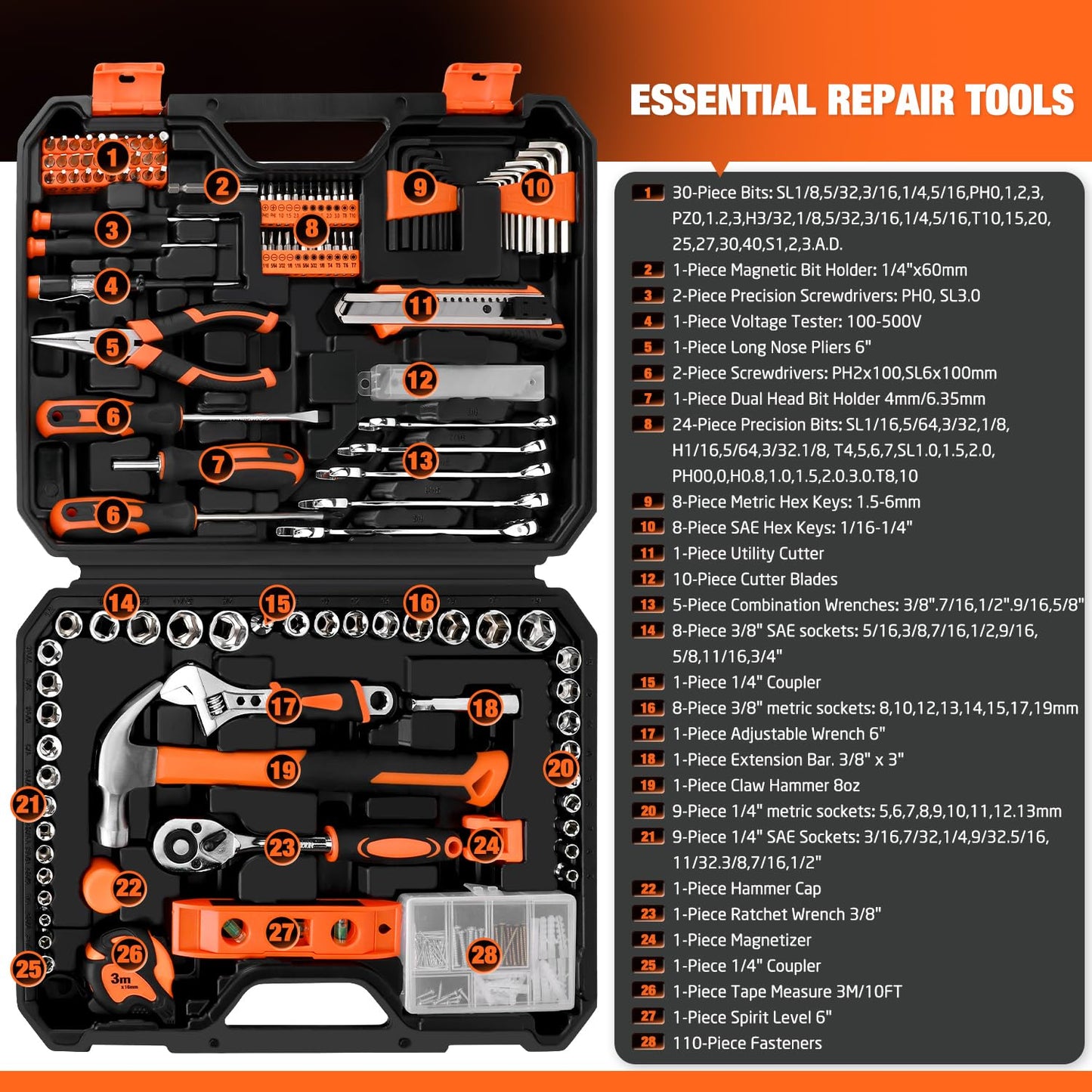 248-Piece Tool Set - General Household Hand Tool Kit with Plastic Toolbox Storage Case for Men, Home Repair, DIY Projects