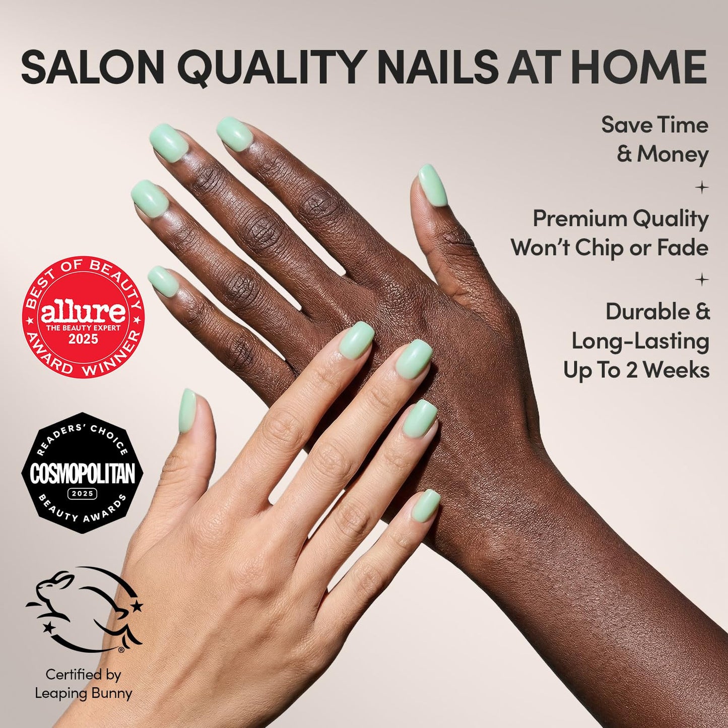 Glamnetic Press On Nails - Short Squoval Fake Nails, Mint Green Glazed Nails, Honeydewy | 15 Sizes - 30 Nail Kit with Glue