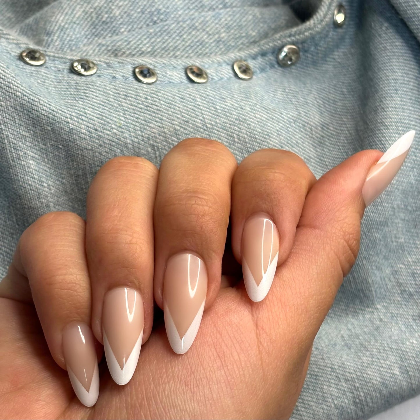 V FRENCH Press-On Nails by Lavaa Beauty | Medium Almond | French Tip Almond Nails