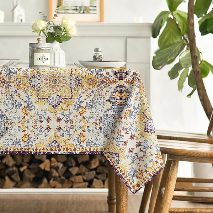 Horaldaily Boho Bohemia Style Tablecloth 60×104 Inch Rectangular, Yellow Vintage Country Rustic Farmhouse Magical Fall Orange Washable Seasonal Table Cover for Party Picnic Dinner Decor