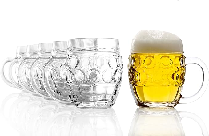 Oberglas Tübinger Augenkanne Beer Mugs Set of 6 – 300 ml with Fill Mark and Crest – Durable Soda Lime Glass – Dishwasher Safe – Traditional German Stein Design