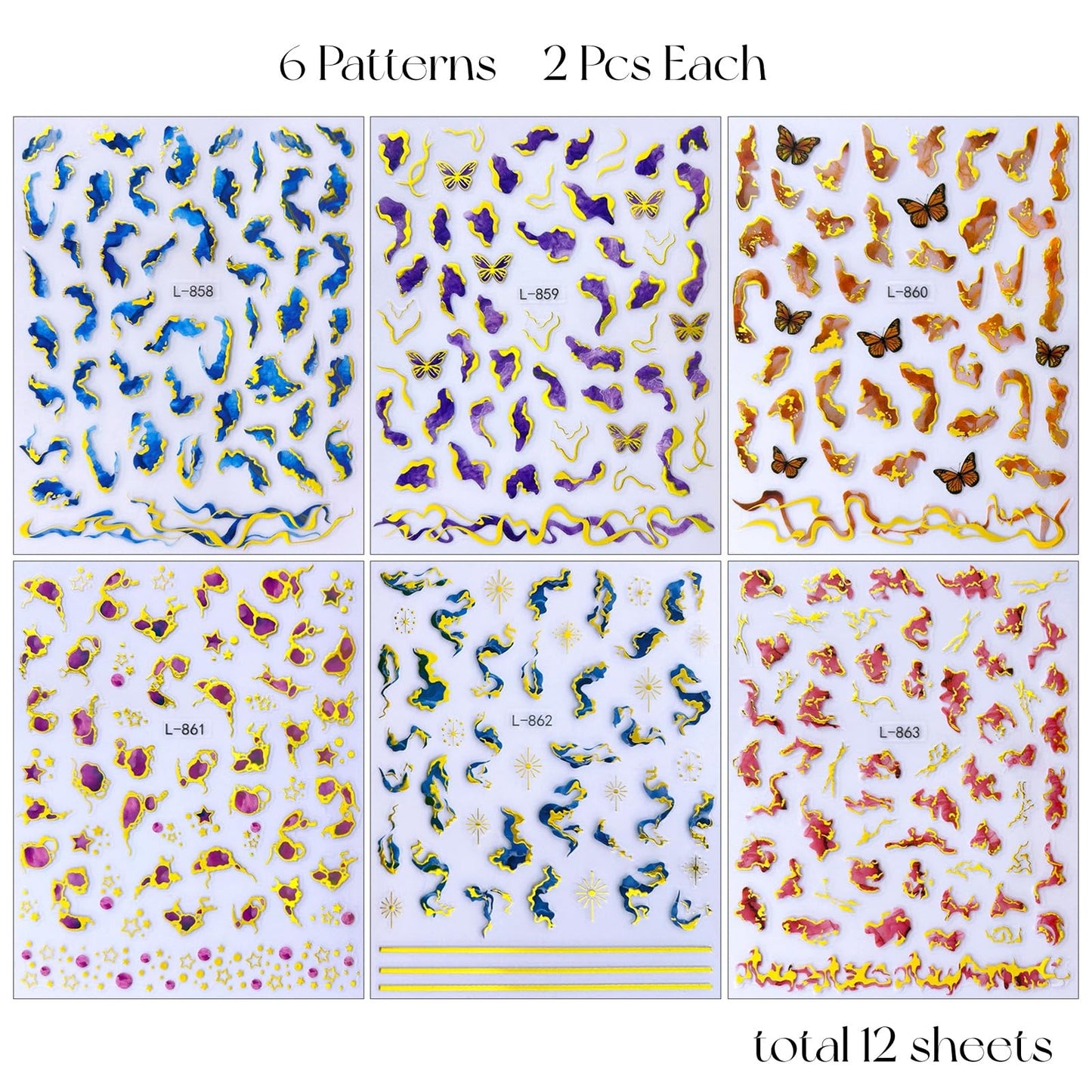Marble Pattern Nail Art Stickers, 3D Embossed Retro Nail Decals, Self Adhesive Nails Decoration Supplies for Women Nails Design(Marble-12 Sheets)