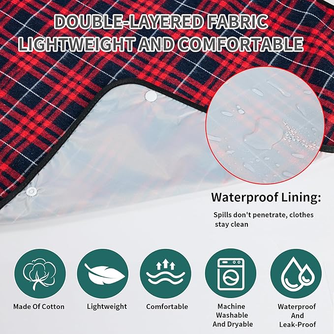 XKDOUS 3 Pack Adult Bibs for Men & Seniors, Reusable & Waterproof Clothing Protector with Crumb Catcher Pocket for Eating, Feeding Bibs for Elderly Women Men, Ideal Senior Citizens Gifts