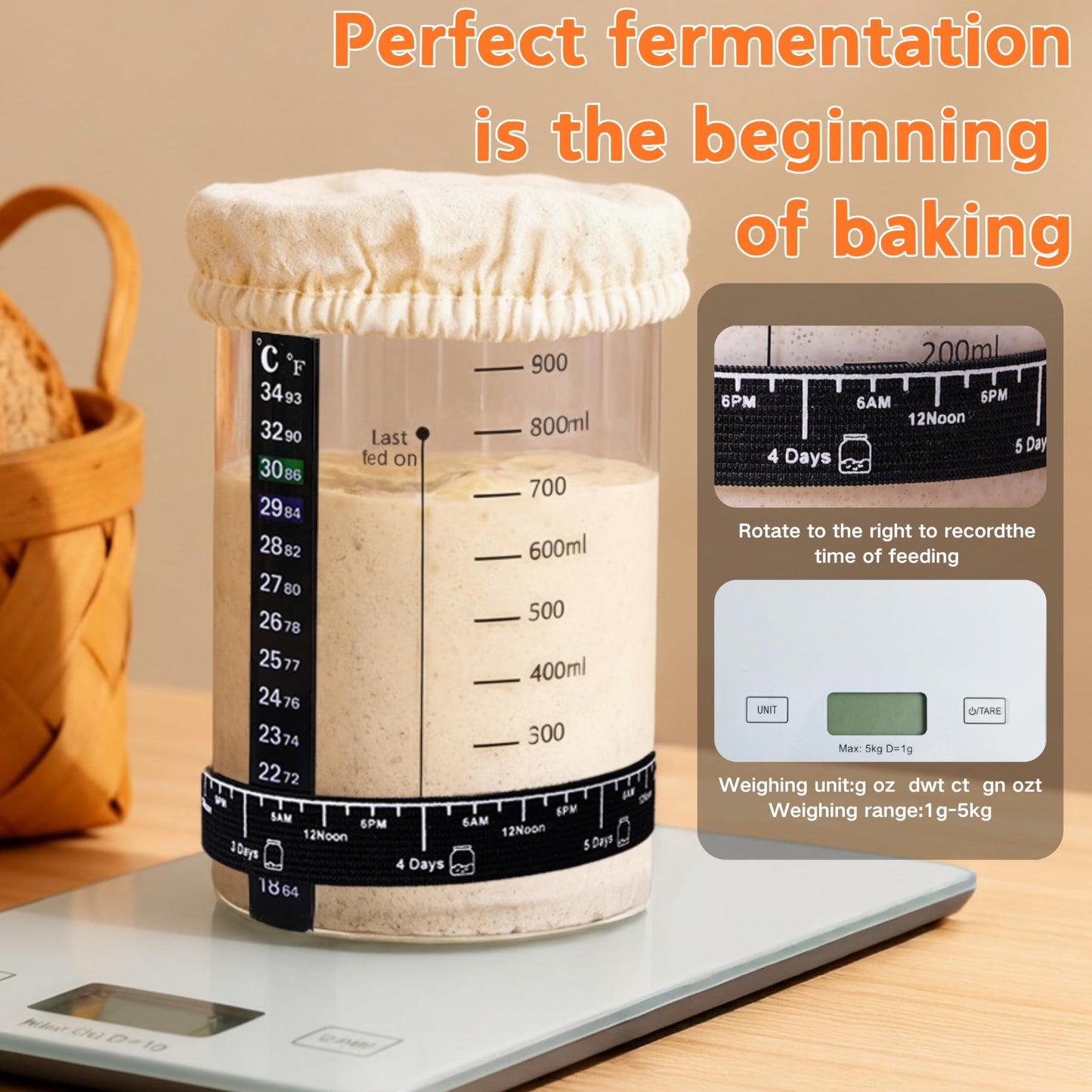Super All-Inclusive Sourdough Starter Kit with Pot,Sourdough Bread Baking Supplies,4 Banneton Bread Proofing Baskets,Scale,34OZ Sourdough Starter Jar, Bread Making Tools Kit,Perfect Baking Gifts