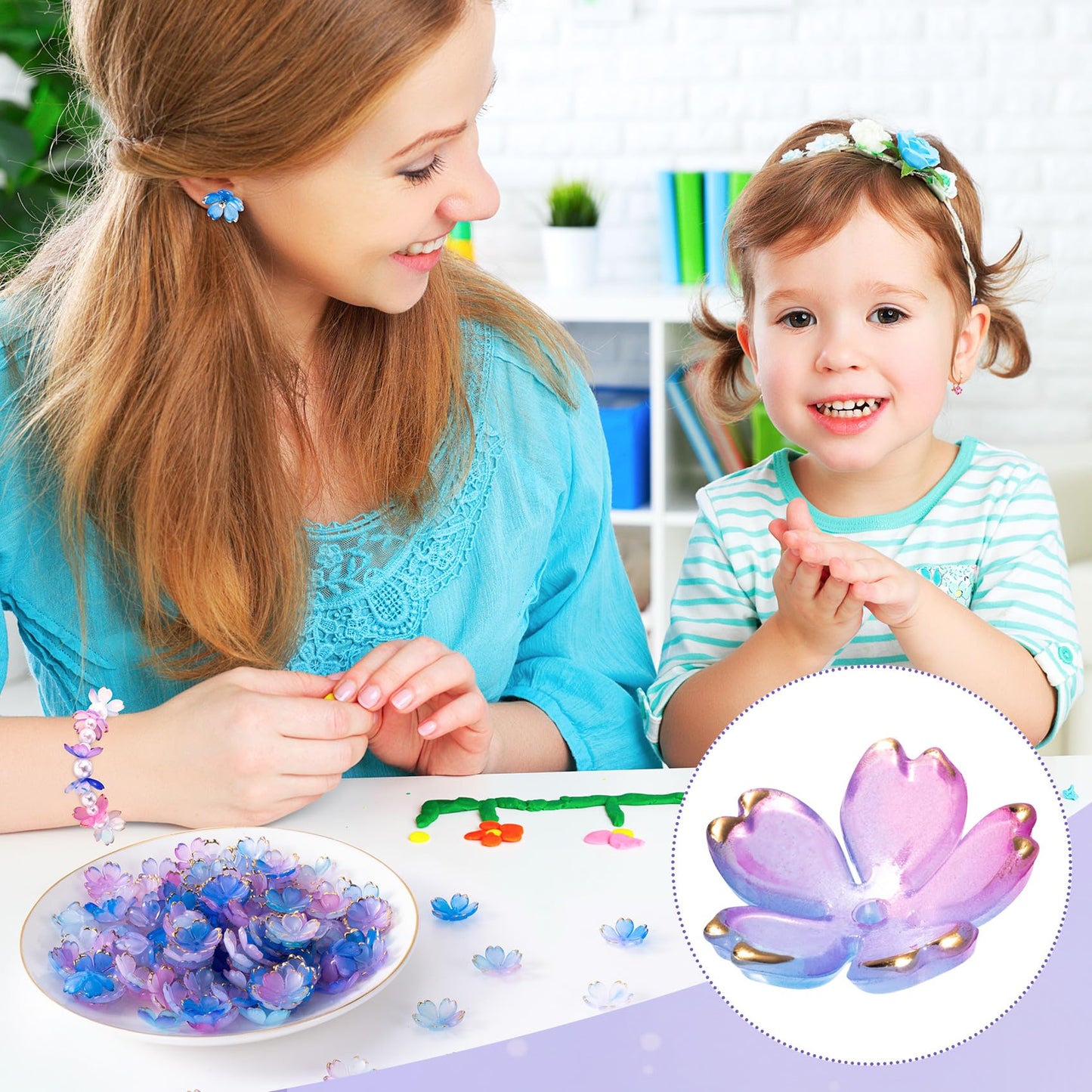 CustomyLife 100Pcs Cherry Blossom Acrylic Flower Beads, Blue Violet Mini Flower Charm Wedding Prom Halloween Christmas Hawaii Decoration for Jewelry Making