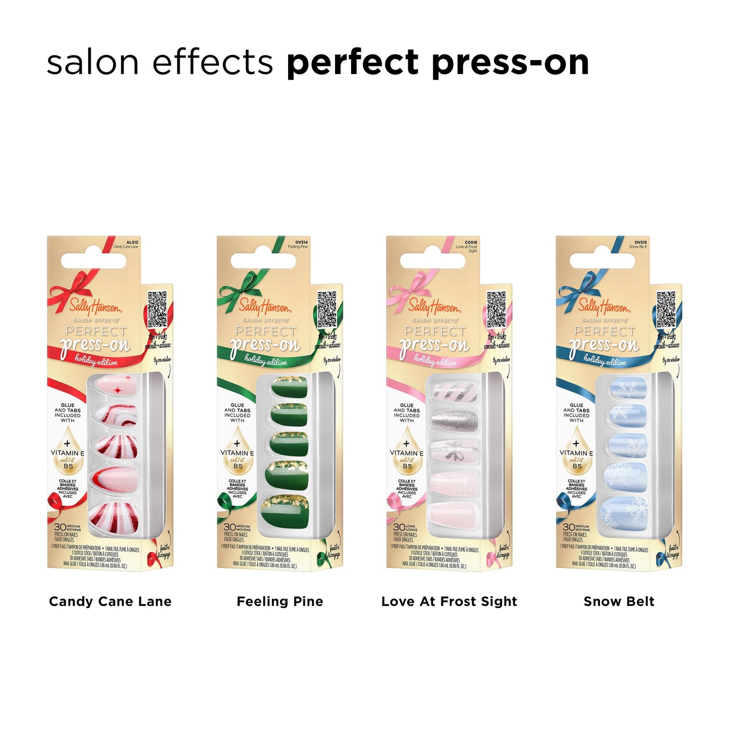 Sally Hansen Salon Effects Perfect Press-On Holiday, Candy Cane Lane, Press On Nails, Easy to Apply, Nail Glue & Adhesive Tabs Included
