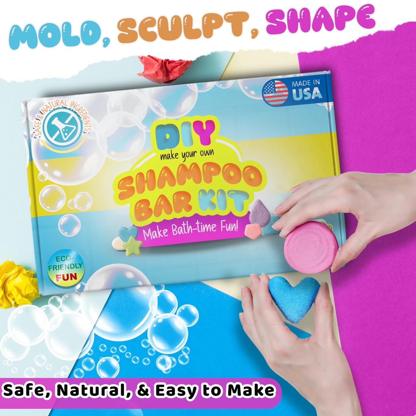 DIY Shampoo Bar Making Kit – Science Craft Activity for Adults & Ages 12+, Make 2 Custom Bars at Home, Eco-Friendly Gift, Made in USA