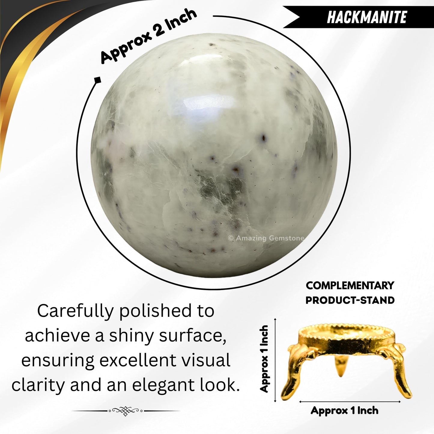Amazing Gemstone Hackmanite Crystal Ball with Stand - 2 Inches Crystal Sphere Meditation Balls for Witchcraft and Decorative Balls