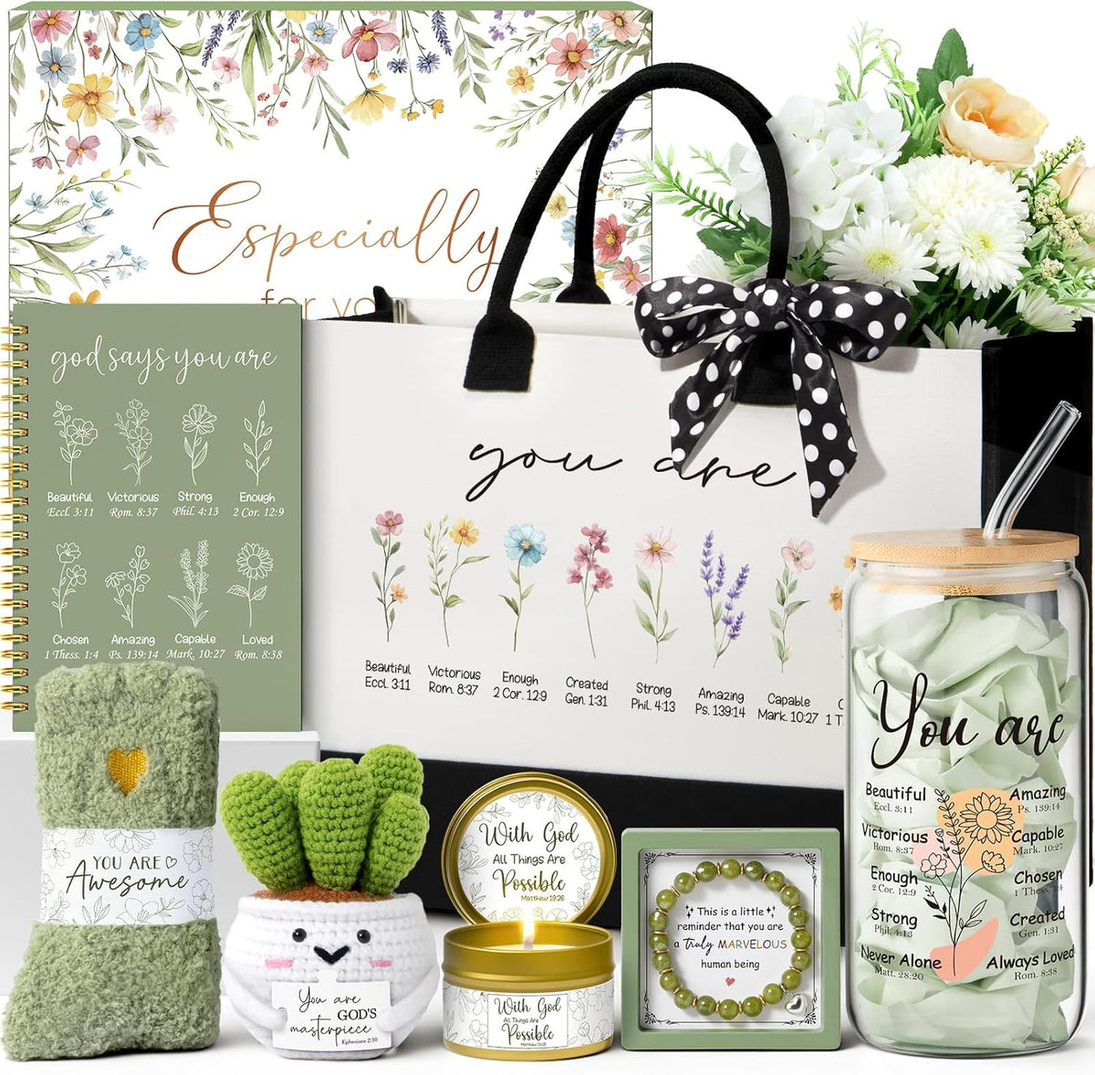 Christian Gifts for Christians Women Faith, Religious Inspirational Gifts for Catholic Women, Spiritual Christmas Birthday Gift Sets for Womens Mom Sister Best Friends Grandma Wife w/ Canvas Tote Bag