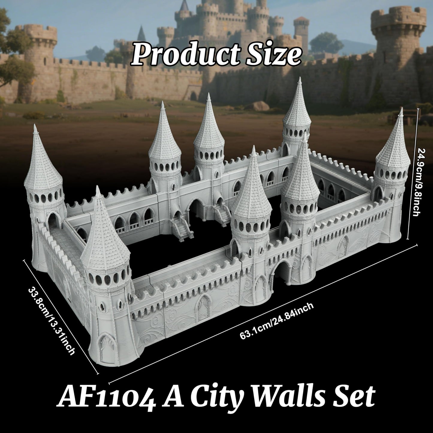 TTRPG Scenery Modular Epic Fortress - 25mm Scale Unpainted Dungeon Walls & Defense Towers, Massive RPG Terrain Set for Dungeon Masters & Wargame - City Walls Set (AF1104 A)