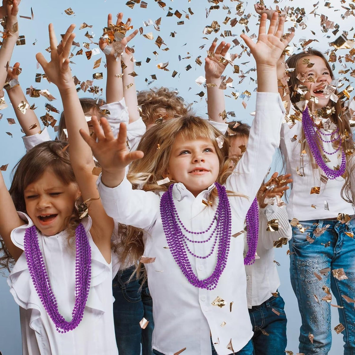 144PCS Mardi Gras Beads, Purple Bead Necklace Party Favors, 33" Beaded Necklace Costume Bulk, Festival Parade Throw Accessories for Halloween Mardi Gras Wedding Birthday Celebrations Decorations