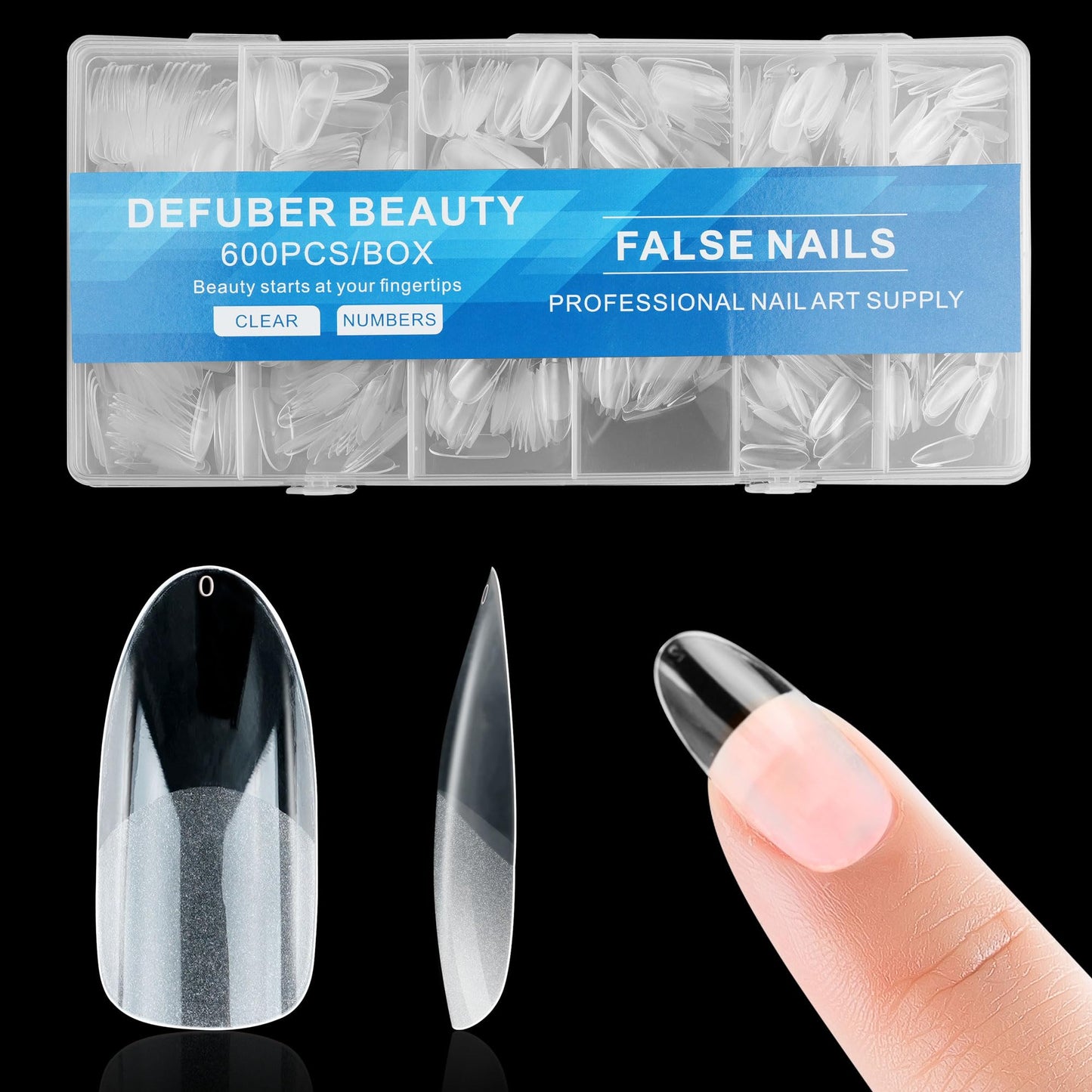 Half Matte Medium Oval Fake Nail Tips, Soft Gel Pre-Shaped Nail Tips, Full Cover False Nails with Clear Box for Nail Salons and DIY Nail Art, 600PCS/12 Sizes