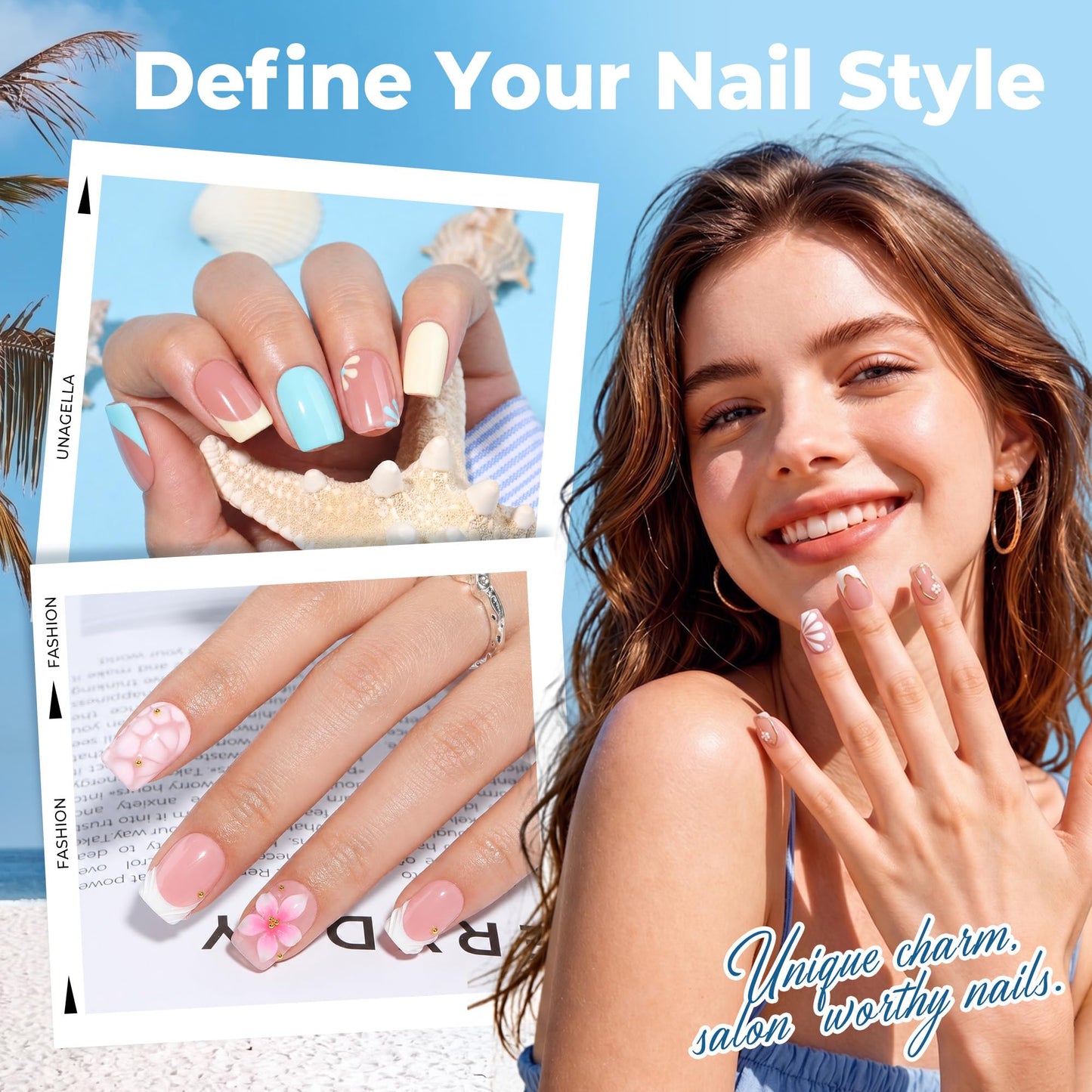 UNA GELLA Short Square Gel Nail Tips 450PCS 15 Sizes Full Cover Pre-etched Soft Gel Square Tips Acrylic Fake False Nails Extensions Easy DIY Art Salon Press On Nails Long-Lasting Hold