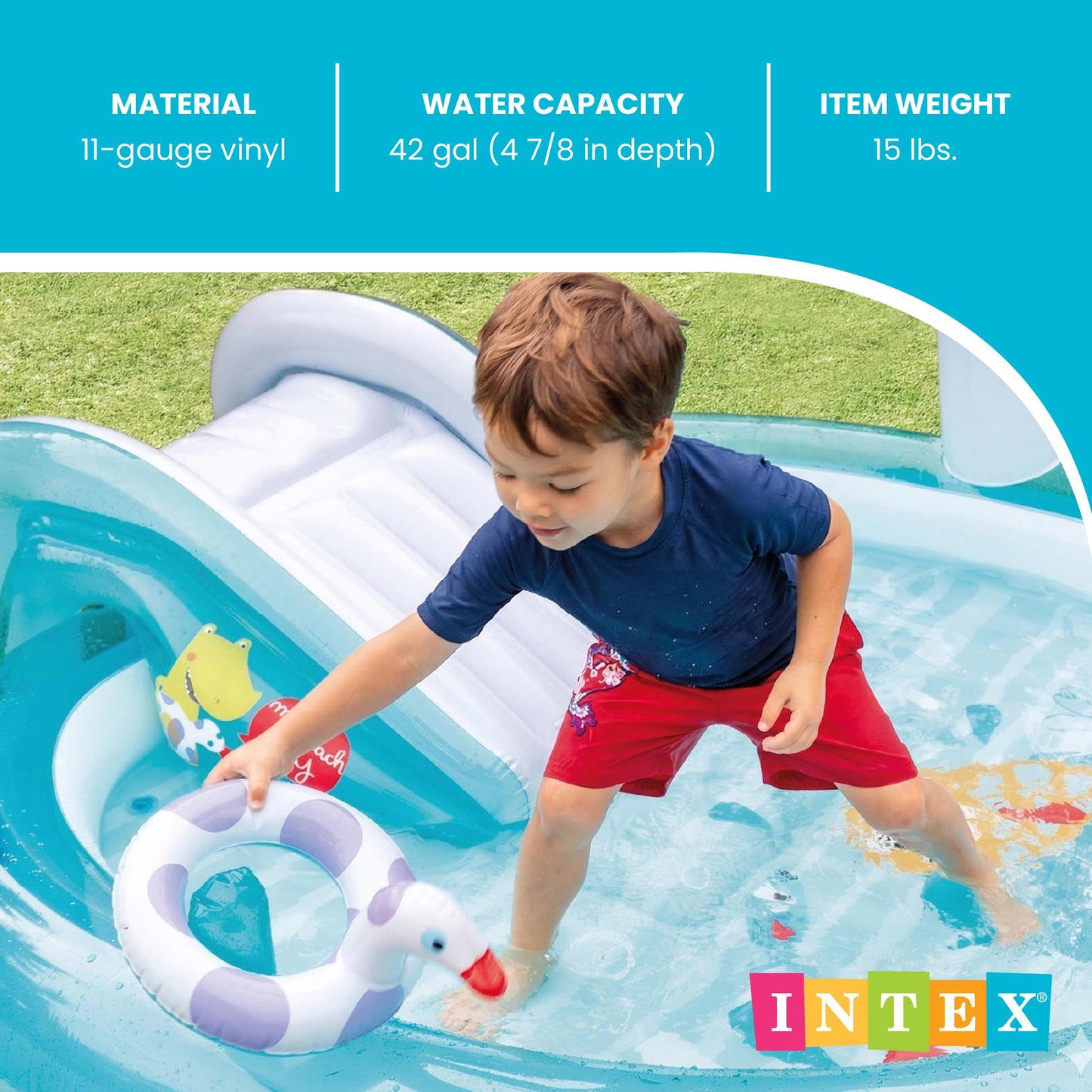 Intex Gator 6.6' x 5.6' x 4" Outdoor Inflatable Kiddie Pool Water Play Swim Center