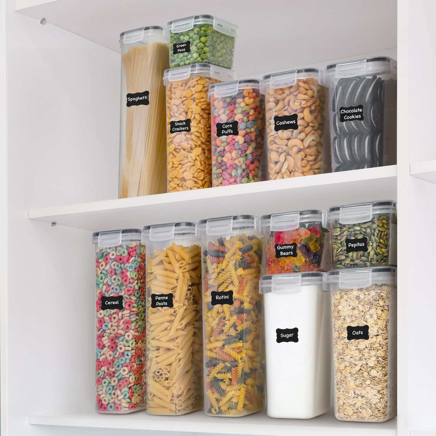 Freshware Kitchen Storage Containers with Lids, 48 PCS Airtight Food Storage Containers, Plastic Kitchen Containers, Pantry Containers for Cereal, Dry Food, Includes Labels, Marker & Measuring Spoons