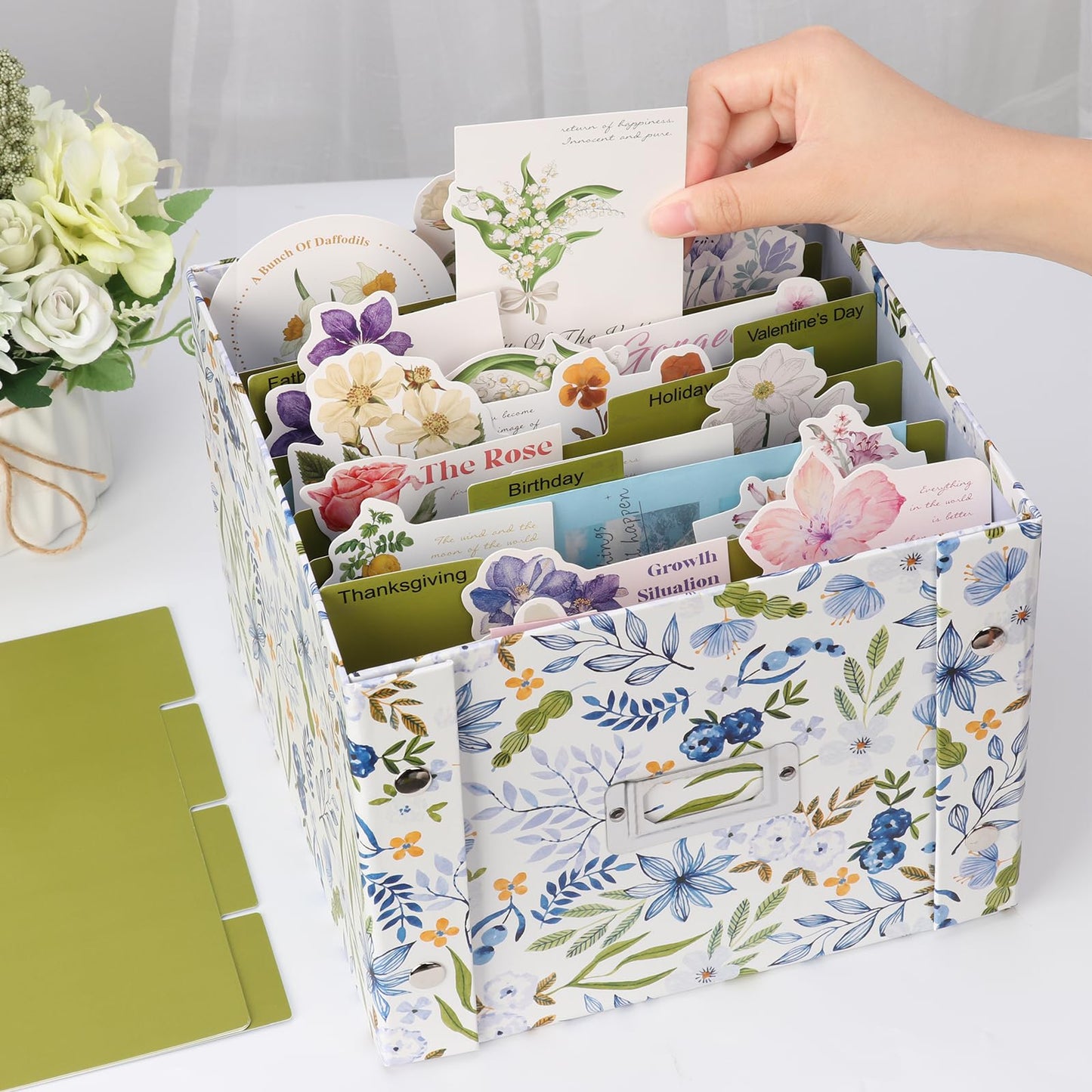 2 Pack Greeting Card Storage Box Collapsible Card Organizer with 16 Dividers and Sticker Greeting Card Keeper for Holiday Birthday Photos Recipes Envelopes Large Cards Crafts Scrapbooking