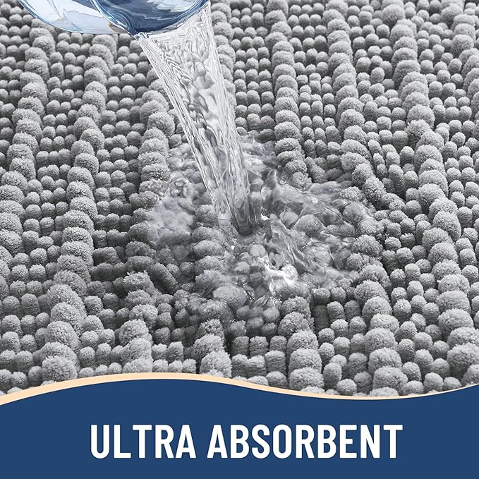 Arotive Luxury Round Chenille Bathroom Rug Mat, Extra Soft Thick Absorbent Shaggy Bath Rugs, Non-Slip Machine Wash Dry Plush Bath Mats for Bathroom, Shower and Tub, 24x24, Light Grey
