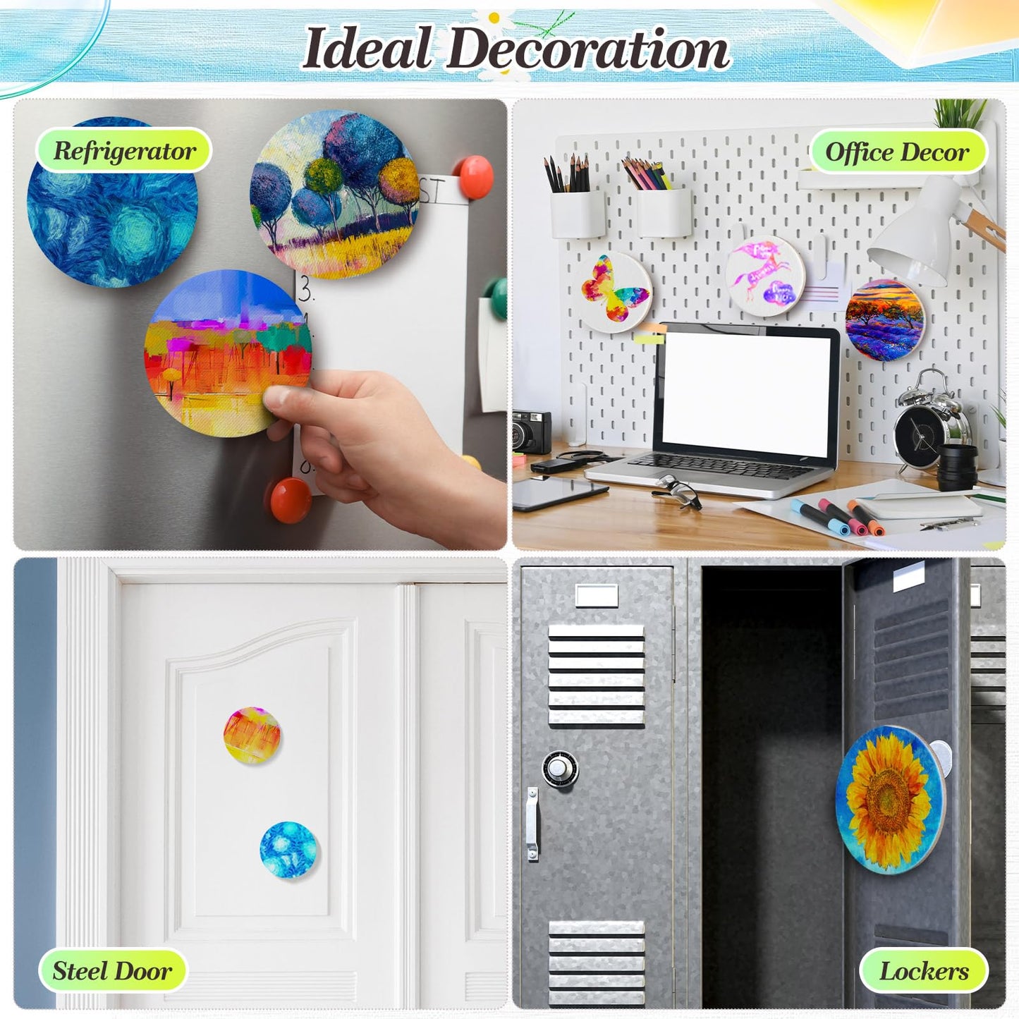 Nezyo 75 Pieces Magnetic Painting Canvas Panel Mini Canvas Boards Mini Canvases Tile Art for Painting Magnetic Fridge Locker Art Paints Crafts DIY Kit(Round,4 Inch)