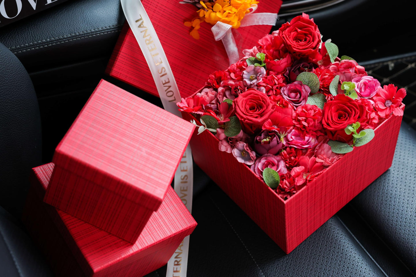 4-Piece Gifts Boxes with Lids for Presents, Red Plaid Textured, Cardboard Gift Boxes, Valentine, Suprise Gift Box, Home Decor, Decorative Storage Boxes, Flower Box, Mother Day Box Wrapping Boxes
