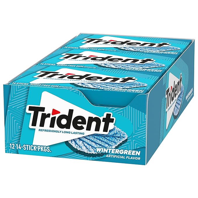 Trident Wintergreen Sugar-Free Chewing Gum, 12 Packs of 14 Pieces (168 Total Pieces)