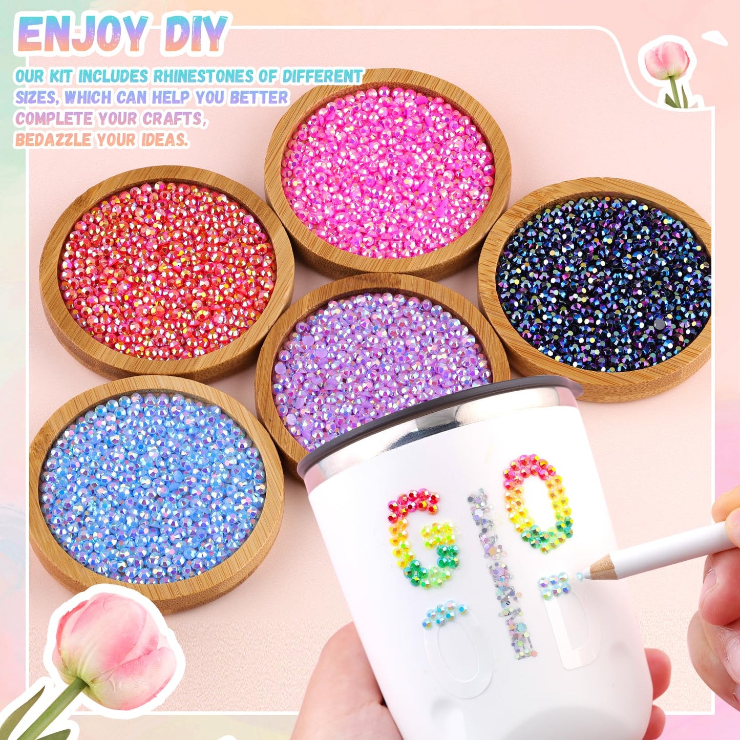 30000Pcs Resin Rhinestones with B7000 Jewelry Glue for Crafting, Multicolors 3mm Non Hotfix Flatback Gems, Bedazzling Crystal for DIY Crafts Clothing Tumblers Mugs Shoes Fabric Decor Nail Art