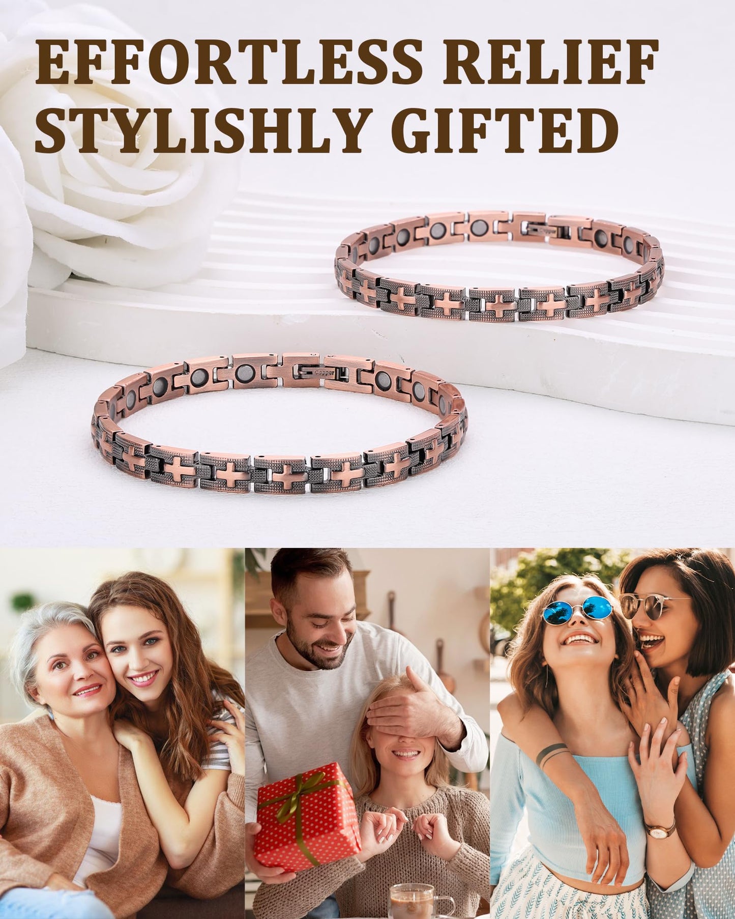 Fashtour Copper Cross Magnetic Bracelet for Women, 99.99% Pure Copper Bracelet, Cross Design, Adjustable (copper600)
