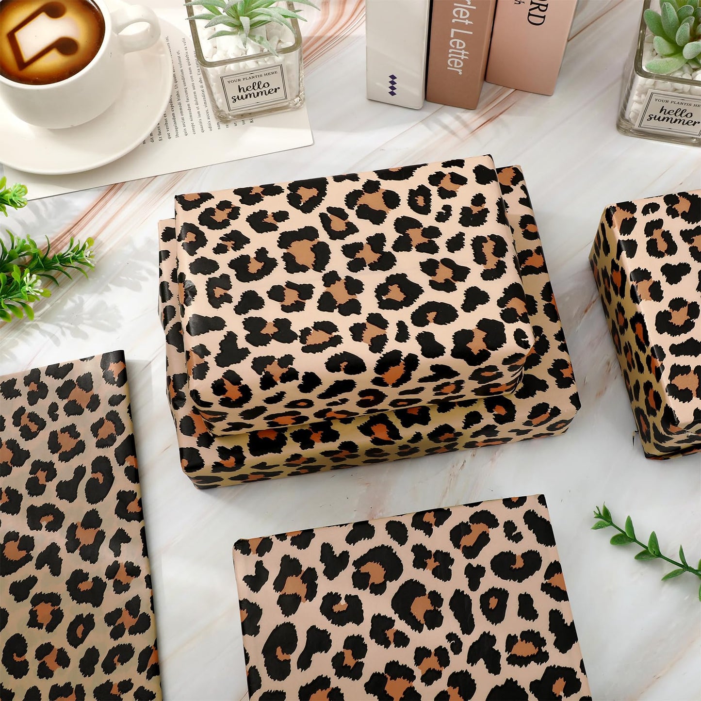 60 Sheets Leopard Print Tissue Paper Gift Wrapping Paper Floral Bouquet DIY Art Crafts Tissue for Wedding Birthday Holiday Party, 14 x 20 Inch